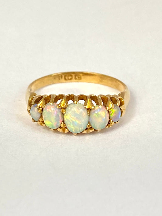 Edwardian, 18ct Gold, Five Stone Opal Ring, Hallmarked 18ct Gold, Birmingham, 1902