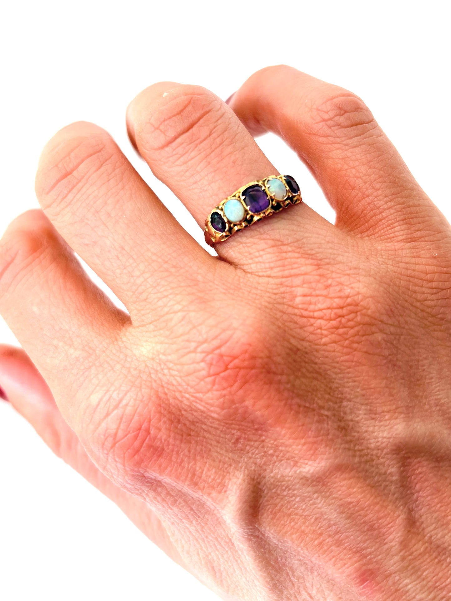 Sweet, Vintage, 14ct Gold, Opal and Amethyst Ring