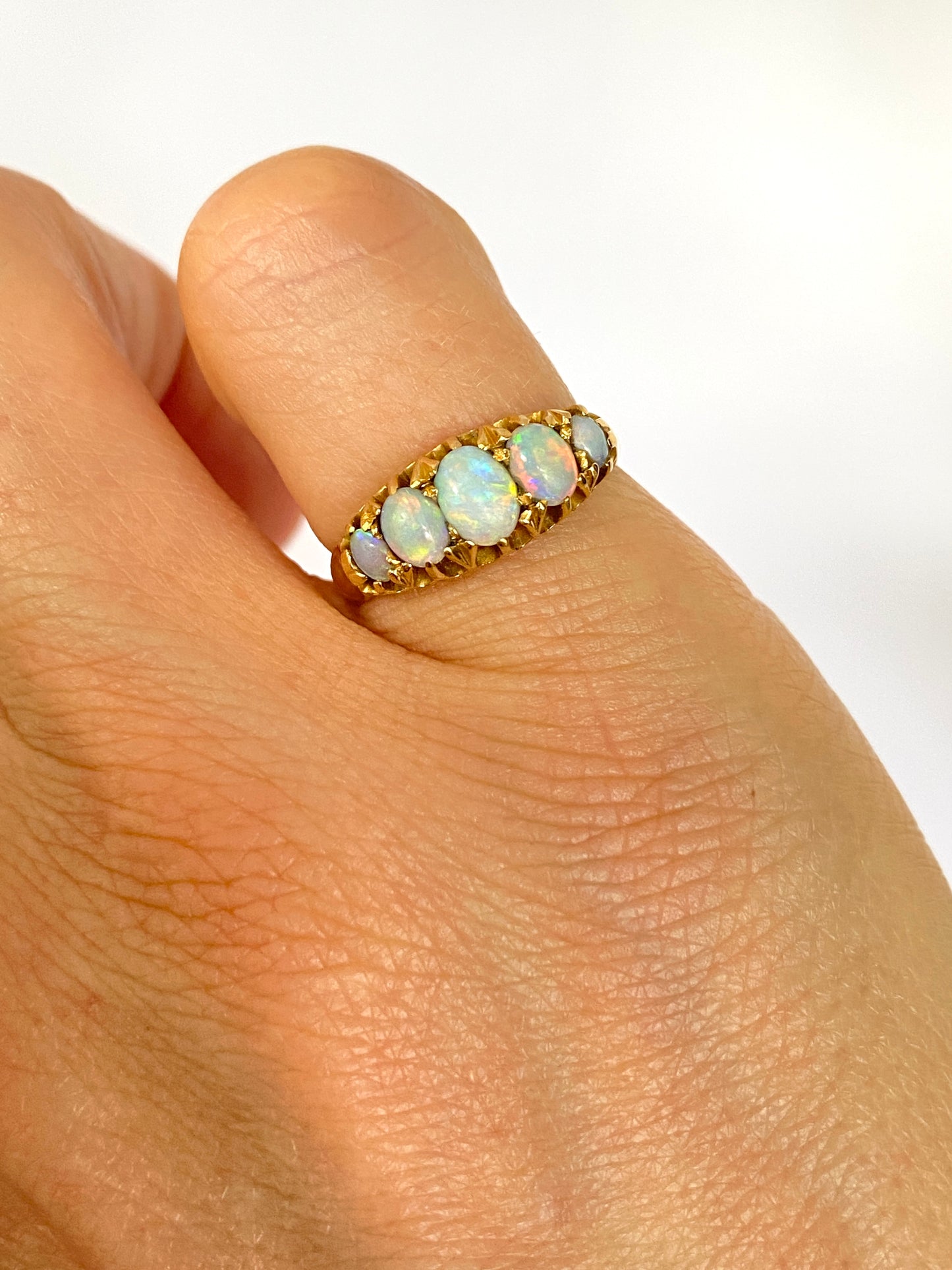 Edwardian, 18ct Gold, Five Stone Opal Ring, Hallmarked 18ct Gold, Birmingham, 1902