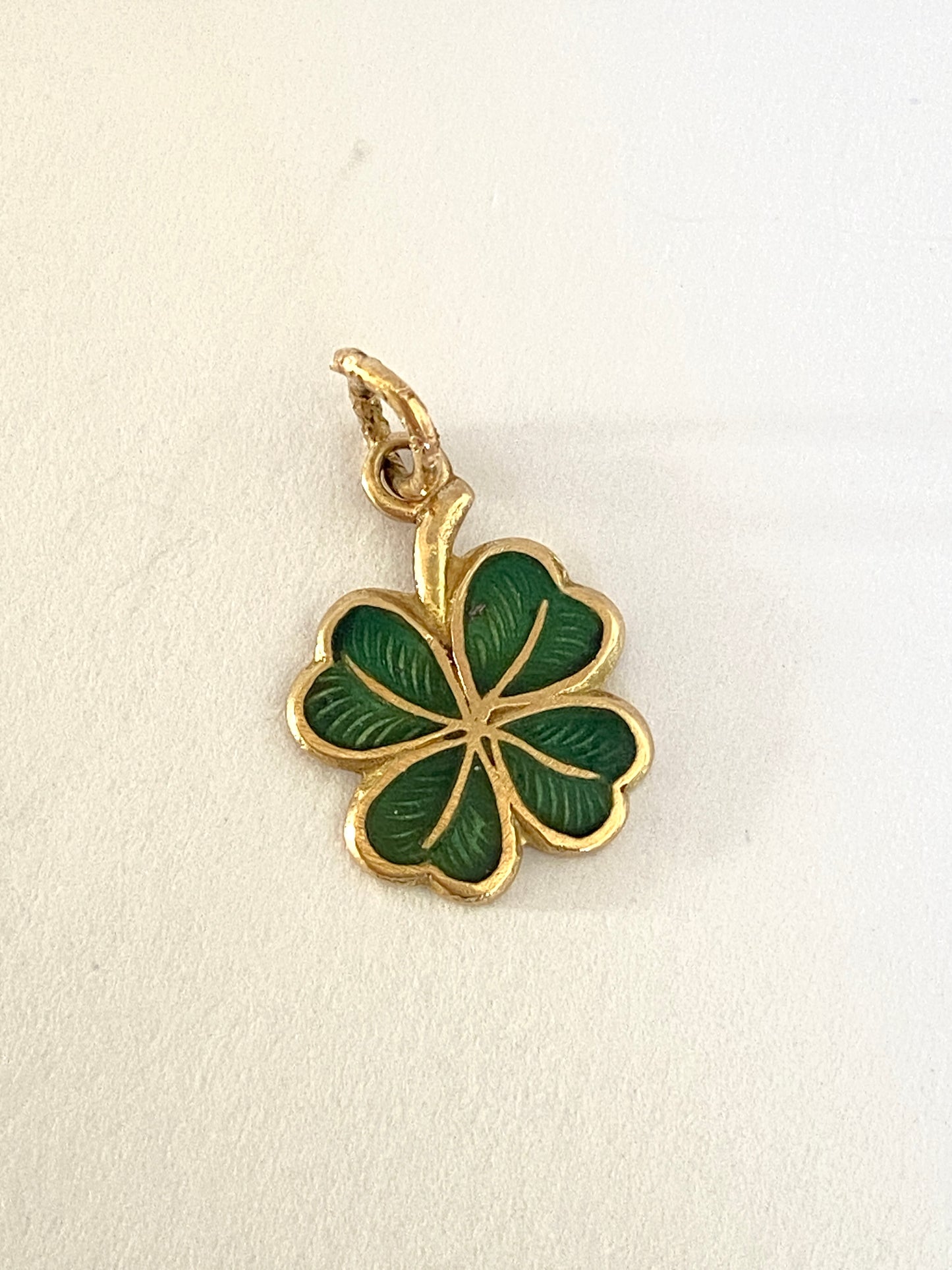 9ct Gold, Green Enamel Lucky Four Leaf Clover Charm, Hallmarked 9ct Gold, Birmingham, 1949