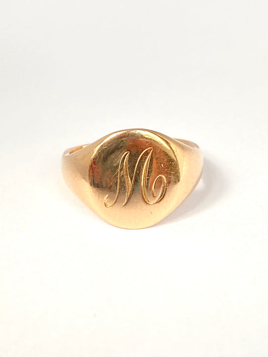 Vintage, 9ct Rosy Gold 'M' Signet Ring (7.42g)