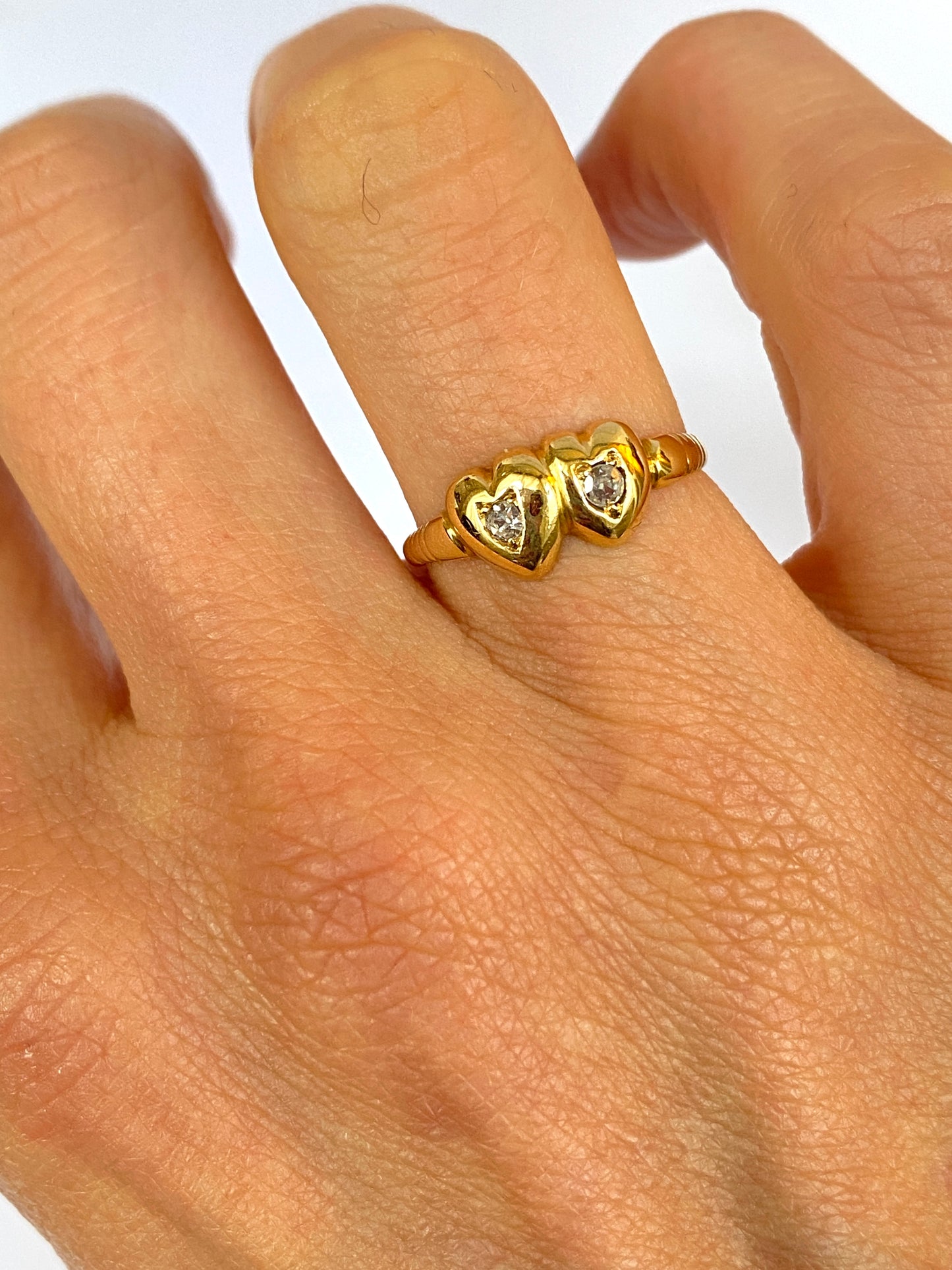 Victorian Double Heart Diamond ring, Hallmarked, 18ct Gold, Chester, 1895