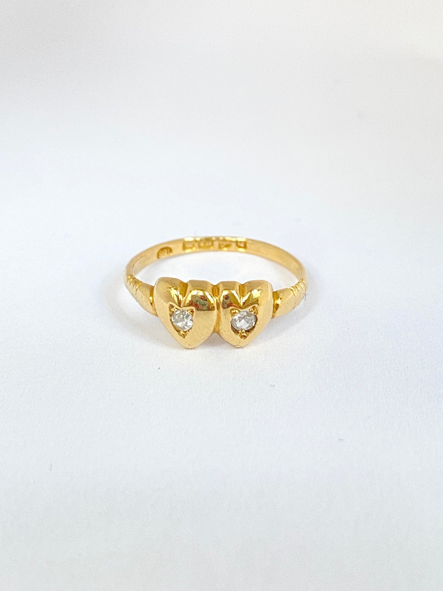 Victorian Double Heart Diamond ring, Hallmarked, 18ct Gold, Chester, 1895