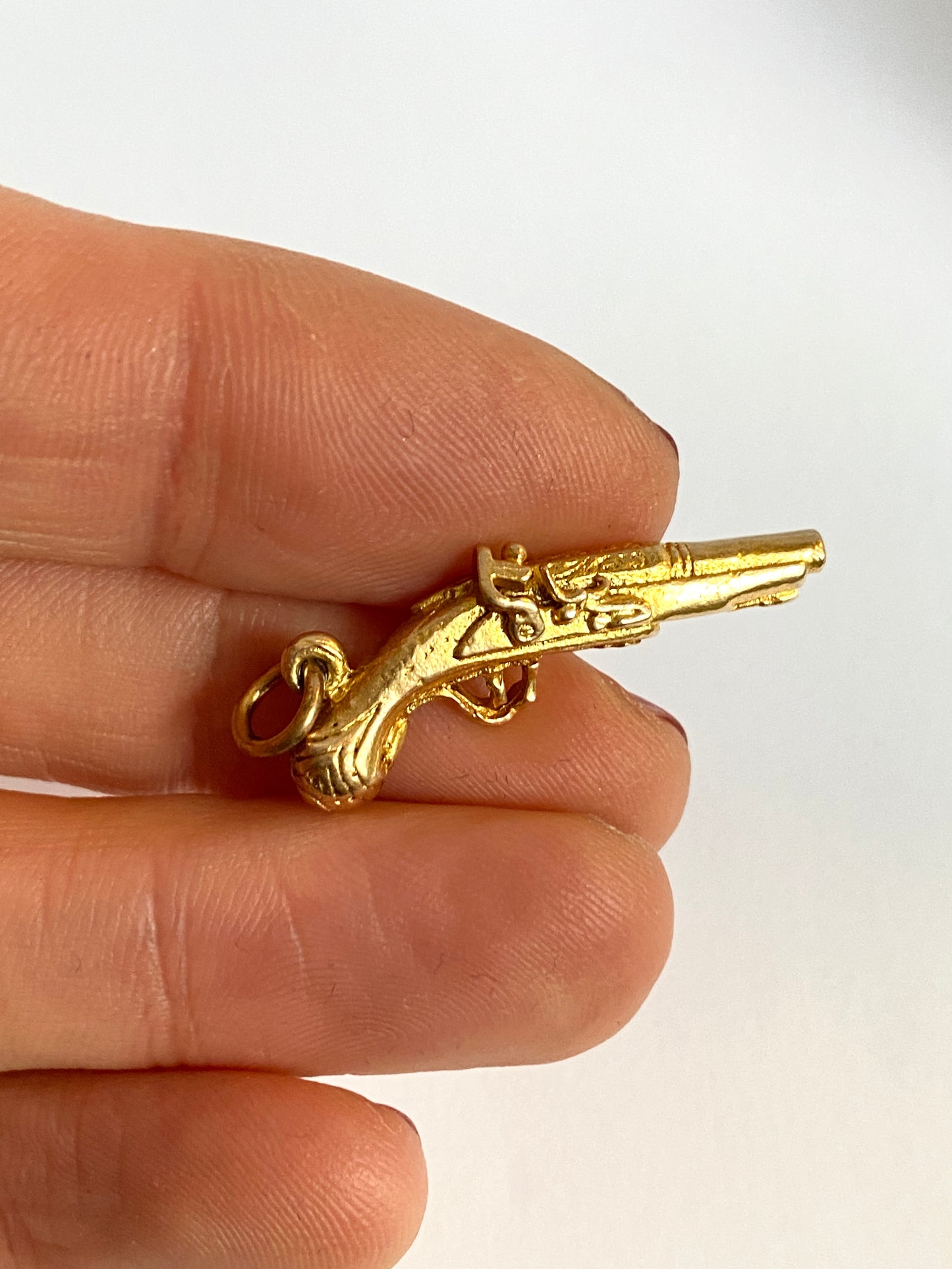 Vintage Flintlock Pistol Gun Charm/Pendant, Hallmarked Birmingham, 1964
