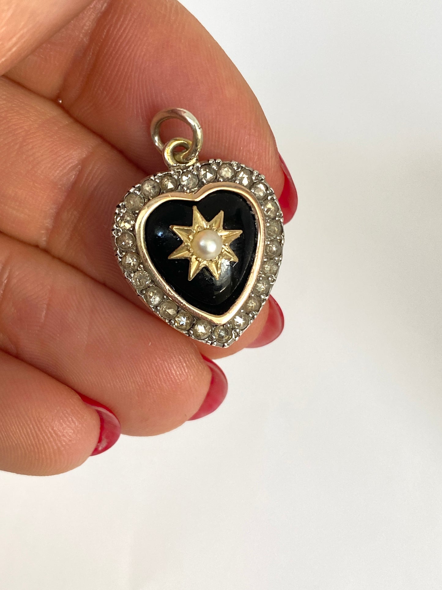 18ct Gold and Silver Black Onyx and Diamond Celestial Locket back Pendant