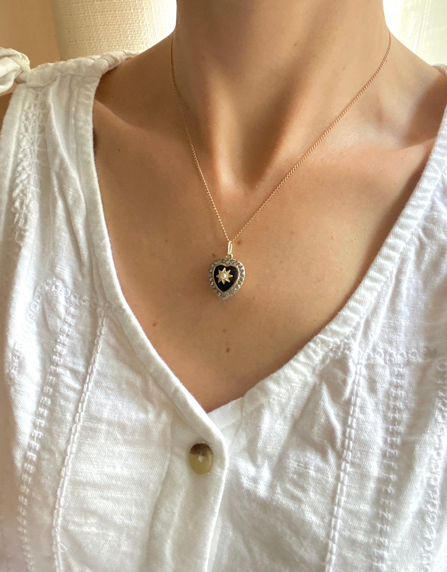 18ct Gold and Silver Black Onyx and Diamond Celestial Locket back Pendant