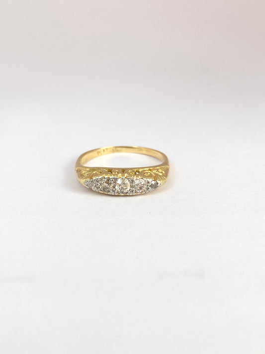 Antique, Victorian, 18ct Gold and Platinum, Old Cut Diamond 5 Stone Engagement Ring