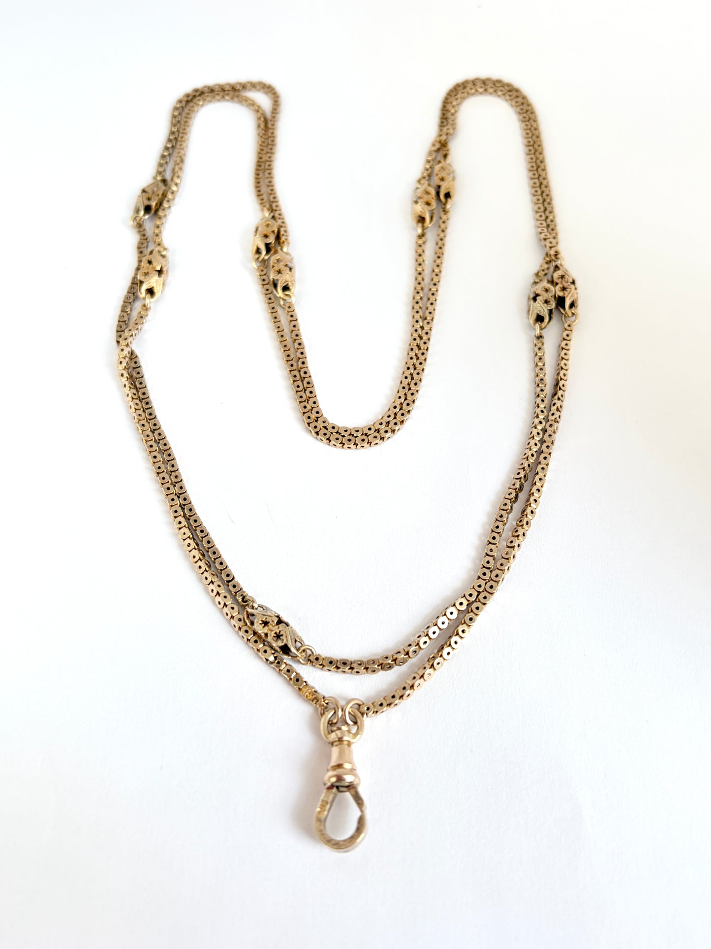 Rare, 9ct Solid Gold Victorian Pierced Link Long Guard, 38 inches and 16g