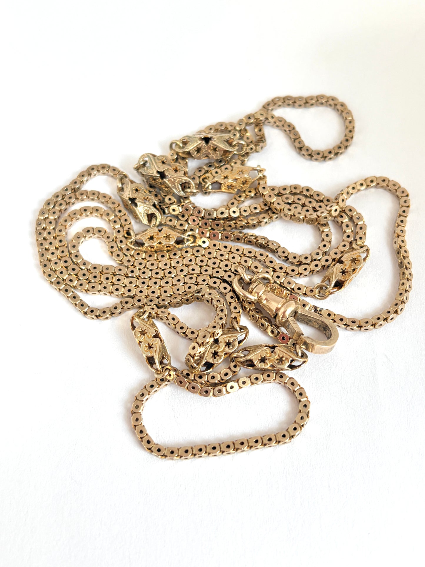 Rare, 9ct Solid Gold Victorian Pierced Link Long Guard, 38 inches and 16g