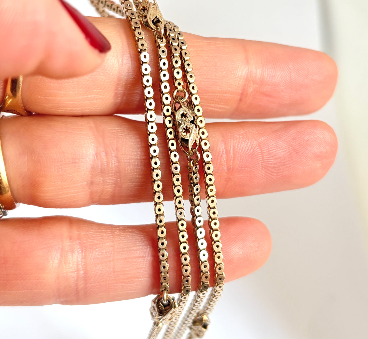 Rare, 9ct Solid Gold Victorian Pierced Link Long Guard, 38 inches and 16g