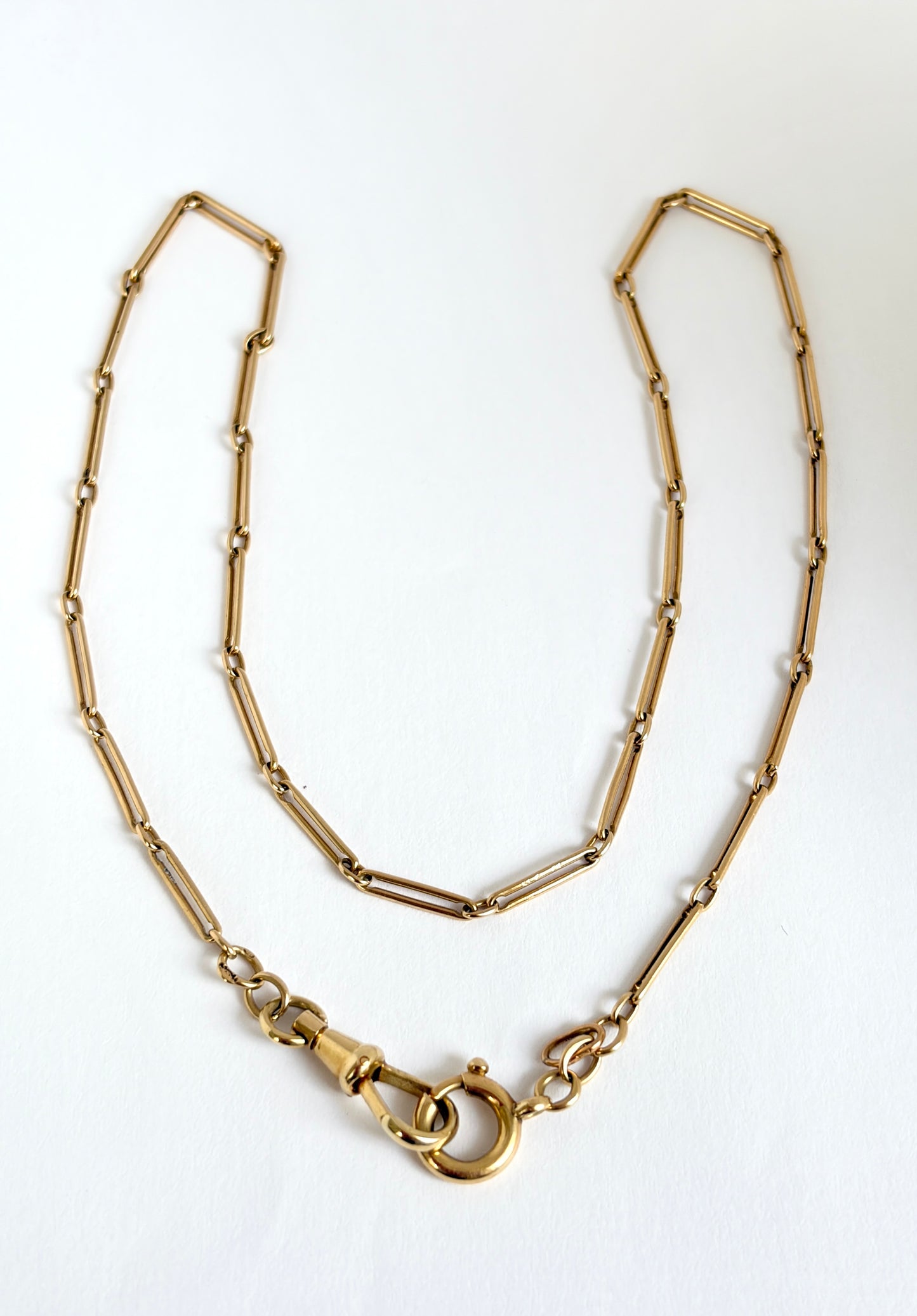 16 inch, 15ct Gold Antique Paper Clip Watch Chain with Bolt Clasp and Dog Clip (6.73g)