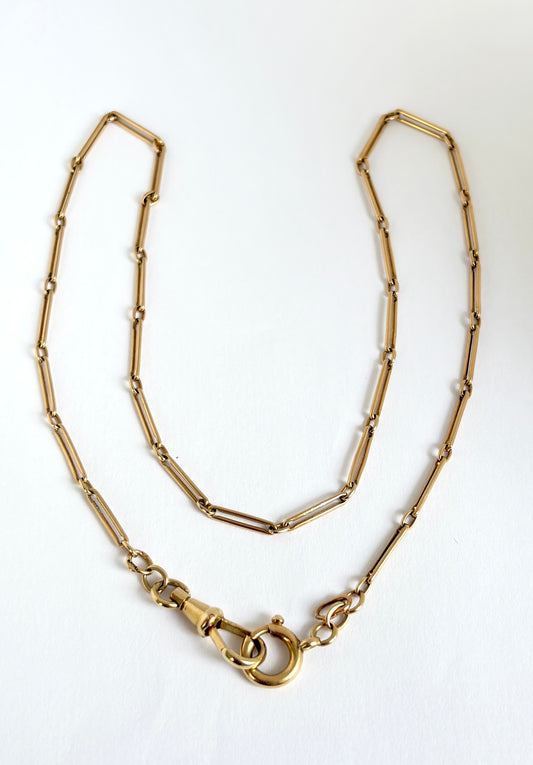 16 inch, 15ct Gold Antique Paper Clip Watch Chain with Bolt Clasp and Dog Clip (6.73g)