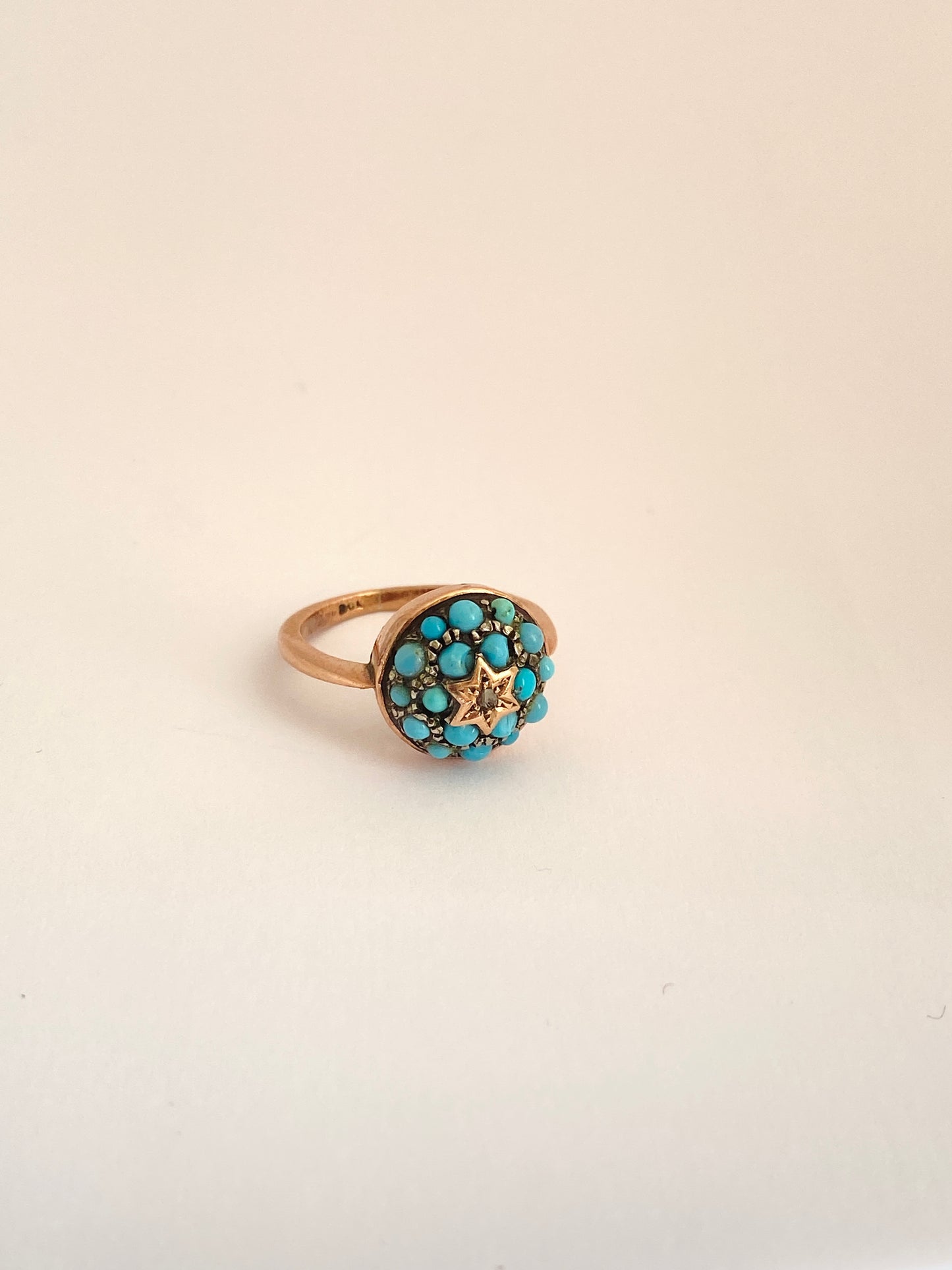 9ct Gold, Antique, Turquoise and Rose Cut Diamond Cluster/Bombe Ring