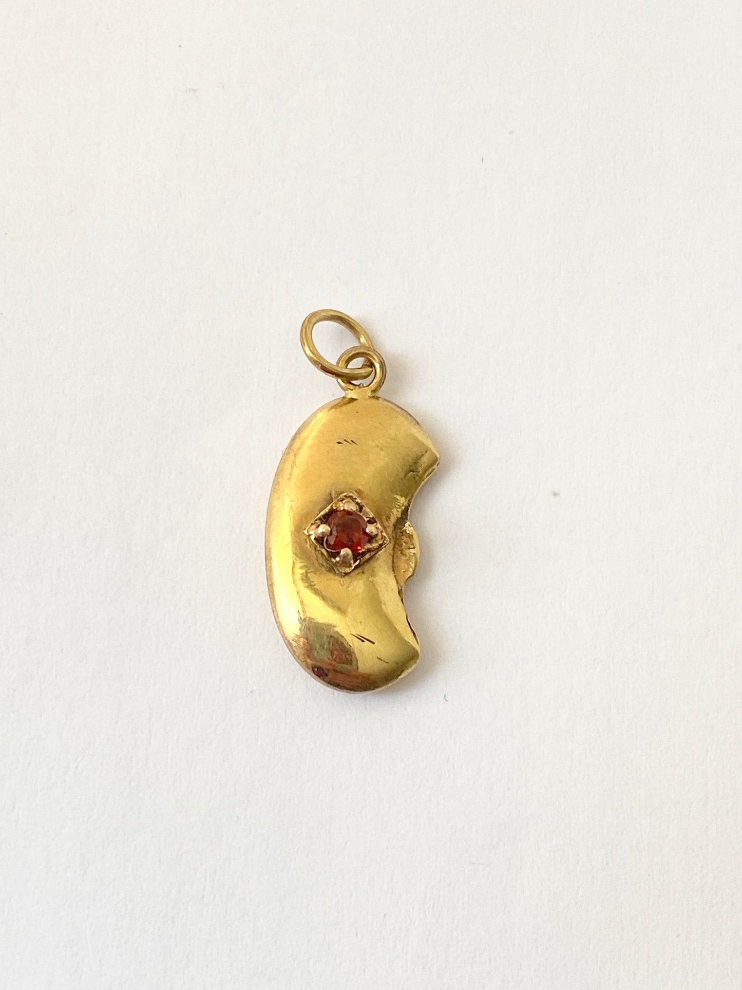 9ct Gold, Antique, Kidney Bean Lucky Charm, with Garnet