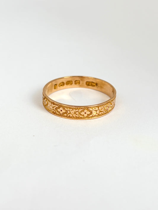 Victorian, 18ct Gold, Engraved Floral Wedding / Stacking Band, Hallmarked, Birmingham 1879