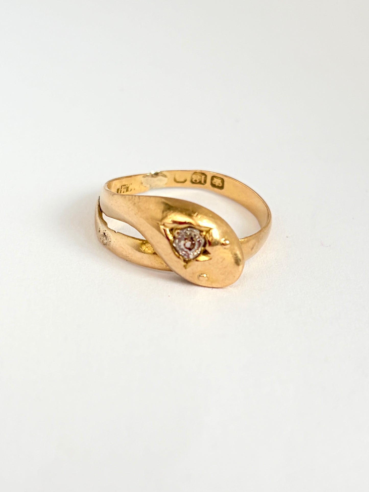 Stunning, Antique, 18ct Gold Old Cut Diamond Snake Ring