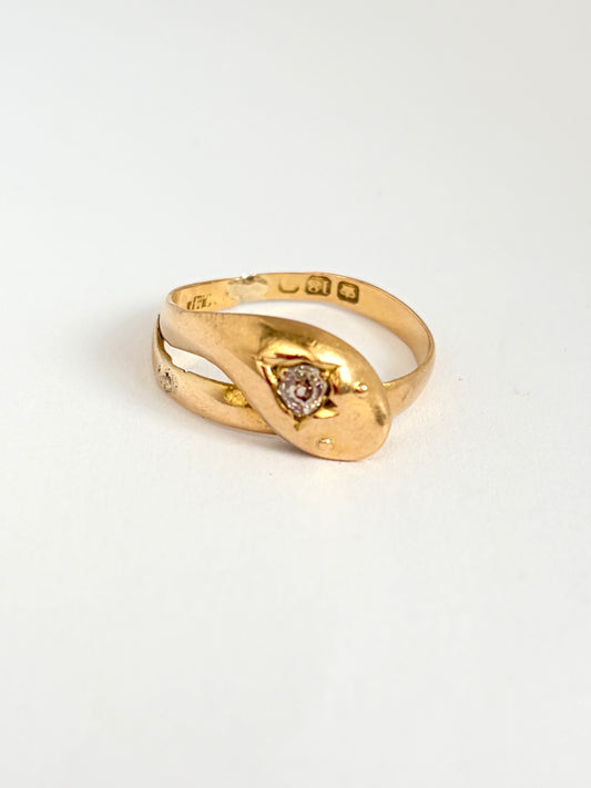 Stunning, Antique, 18ct Gold Old Cut Diamond Snake Ring