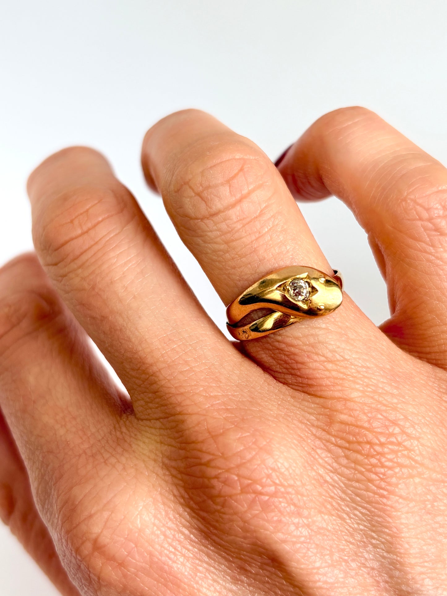 Stunning, Antique, 18ct Gold Old Cut Diamond Snake Ring