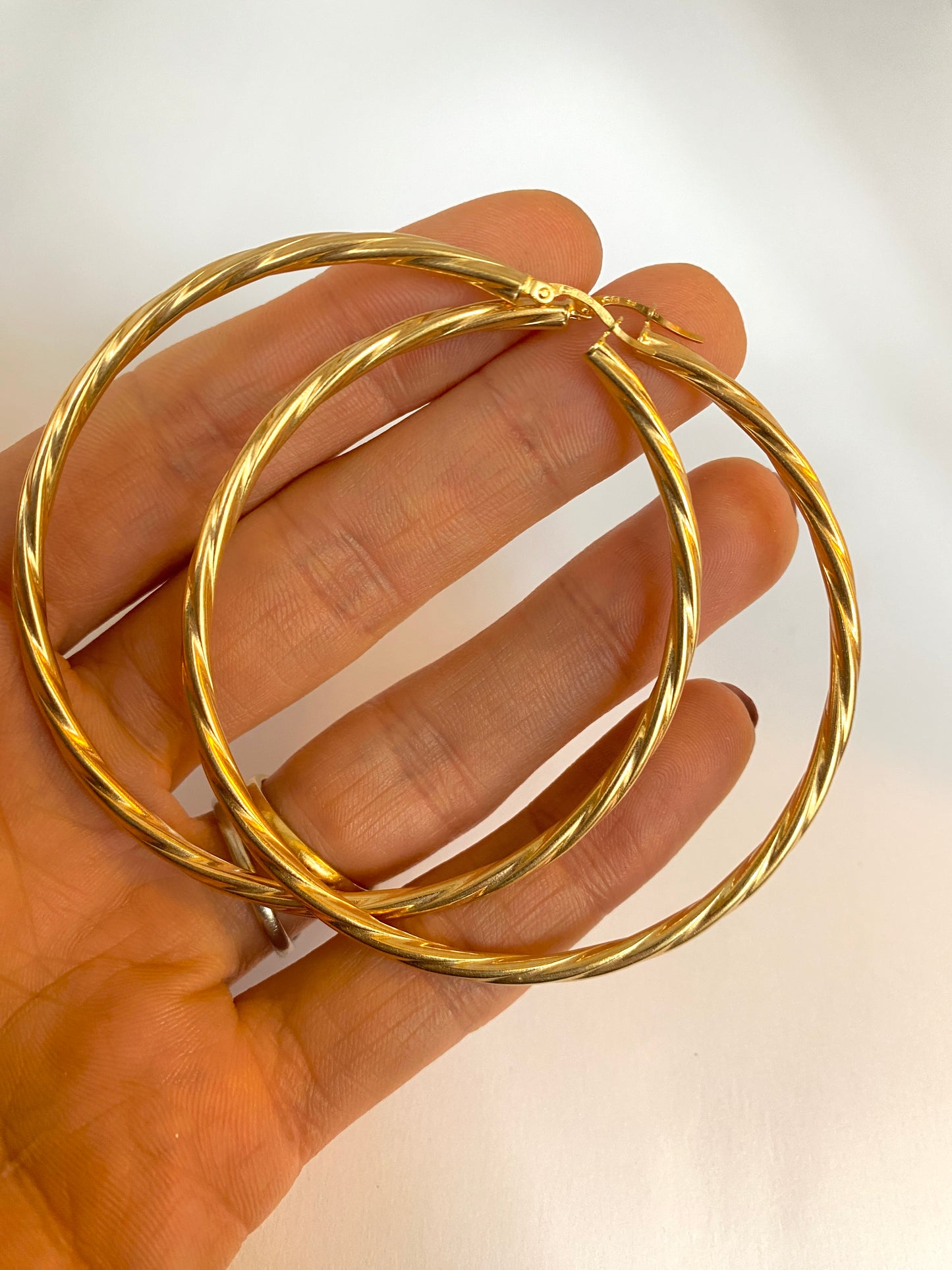 Reserved 2nd and FINAL payment Vintage, 9ct Gold Large Creole Hoop Earrings, 6.5cm diameter and 4.28g