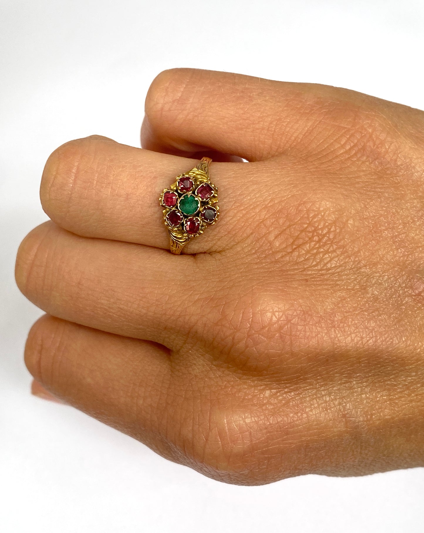 9ct Gold, Antique, Victorian Emerald and Almandine Garnet Ring