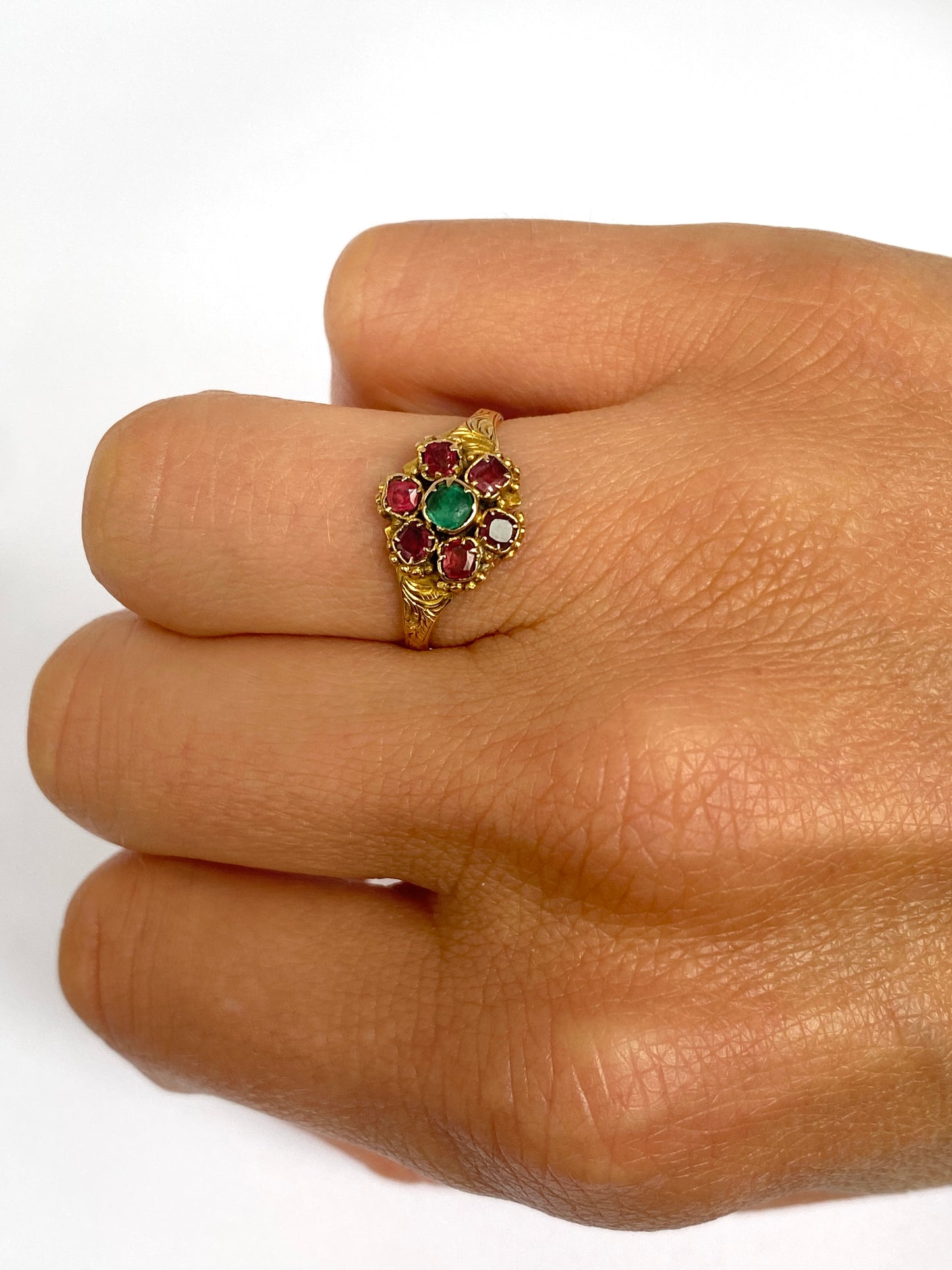 9ct Gold, Antique, Victorian Emerald and Almandine Garnet Ring