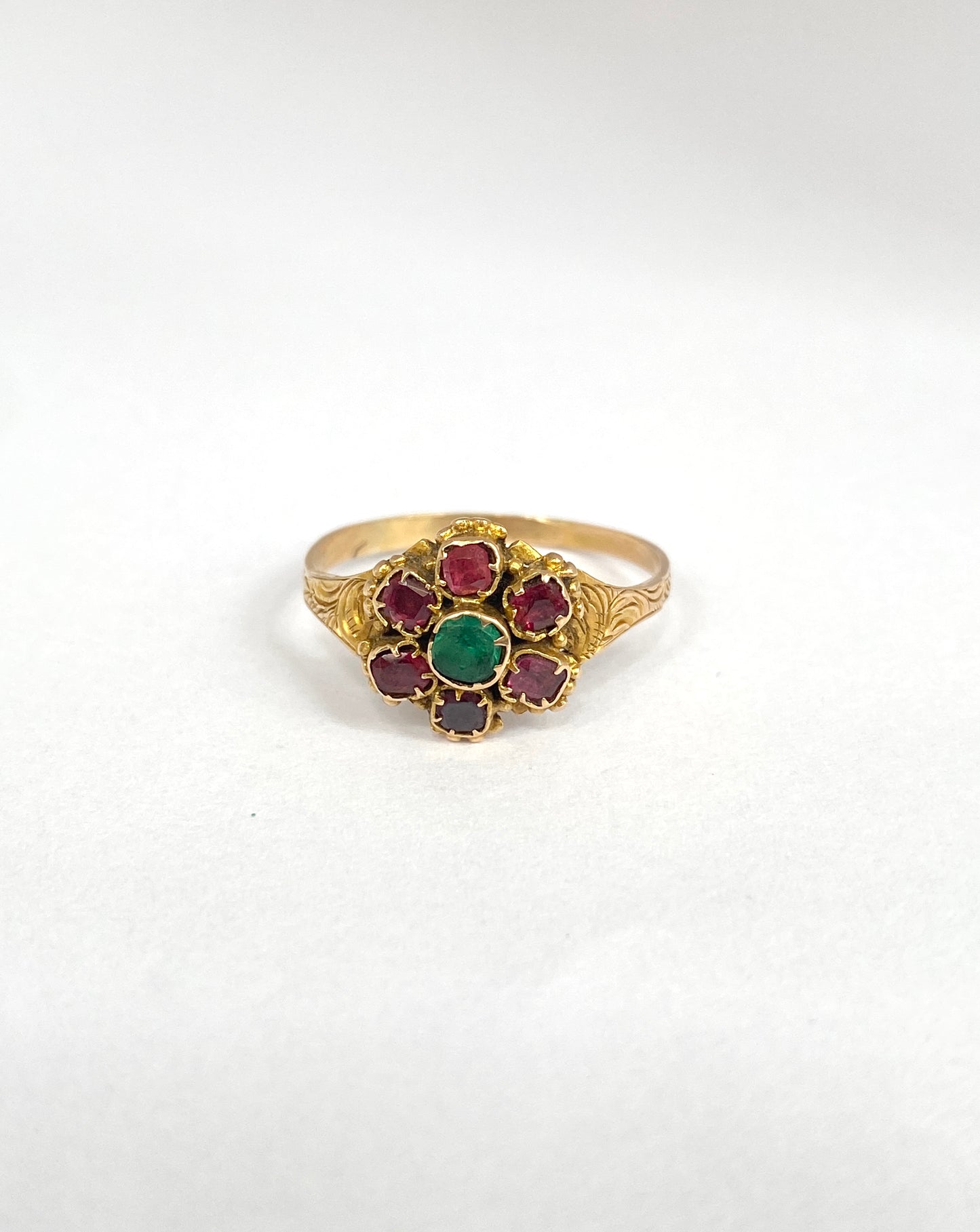 9ct Gold, Antique, Victorian Emerald and Almandine Garnet Ring