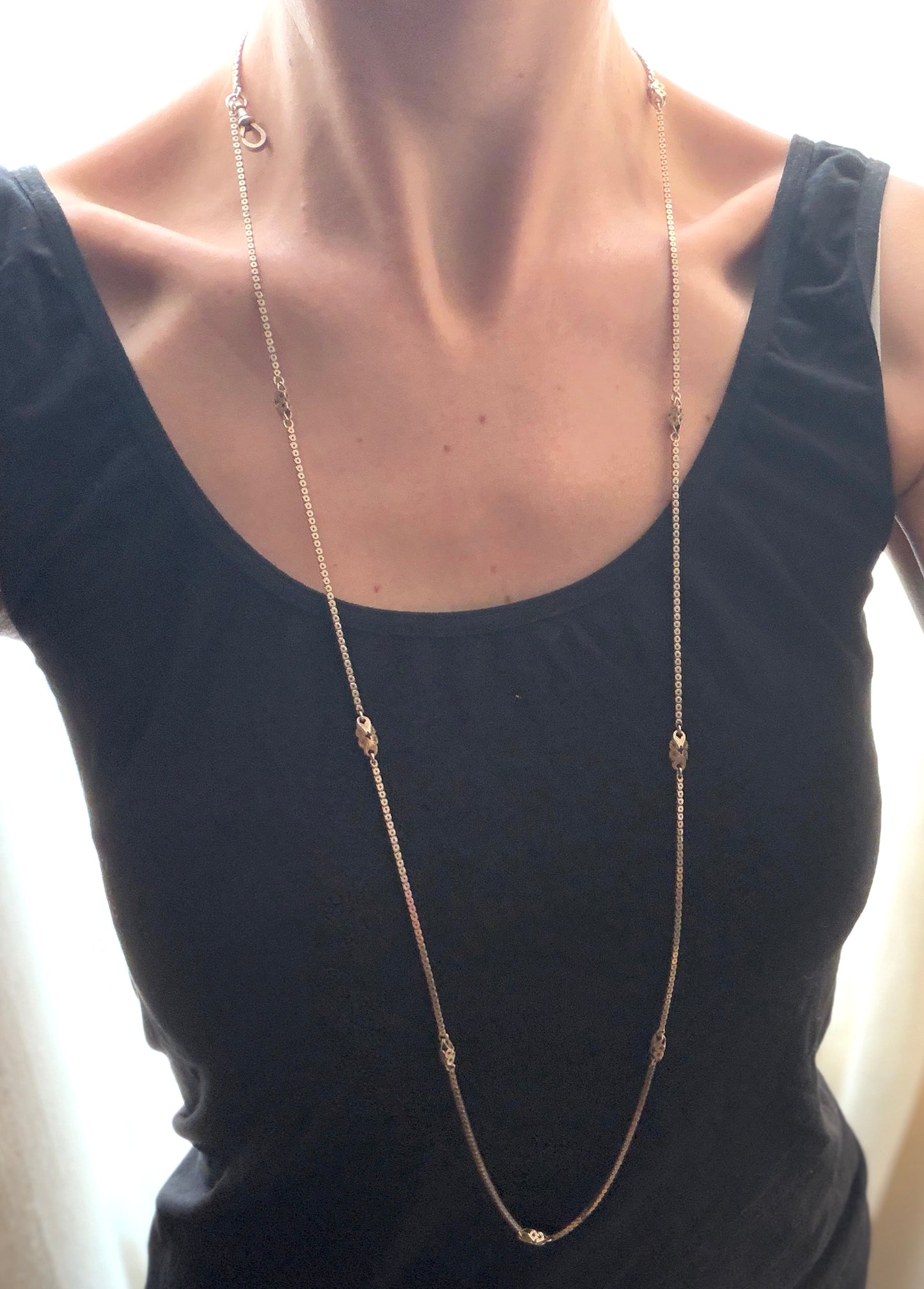 Rare, 9ct Solid Gold Victorian Pierced Link Long Guard, 38 inches and 16g