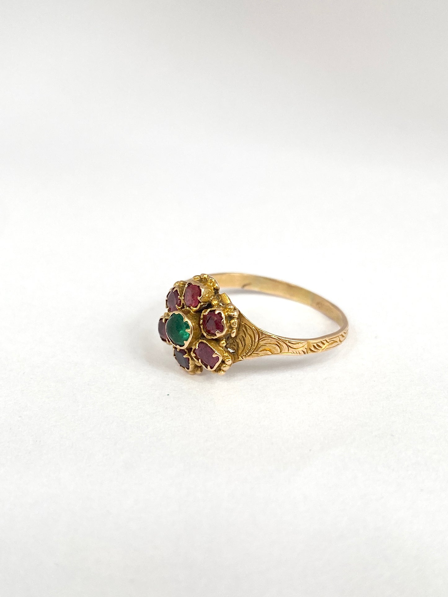 9ct Gold, Antique, Victorian Emerald and Almandine Garnet Ring