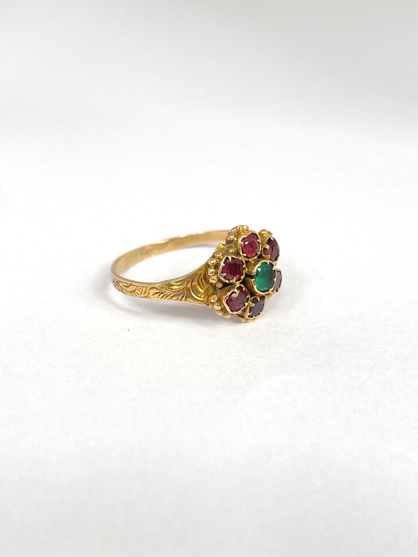 9ct Gold, Antique, Victorian Emerald and Almandine Garnet Ring