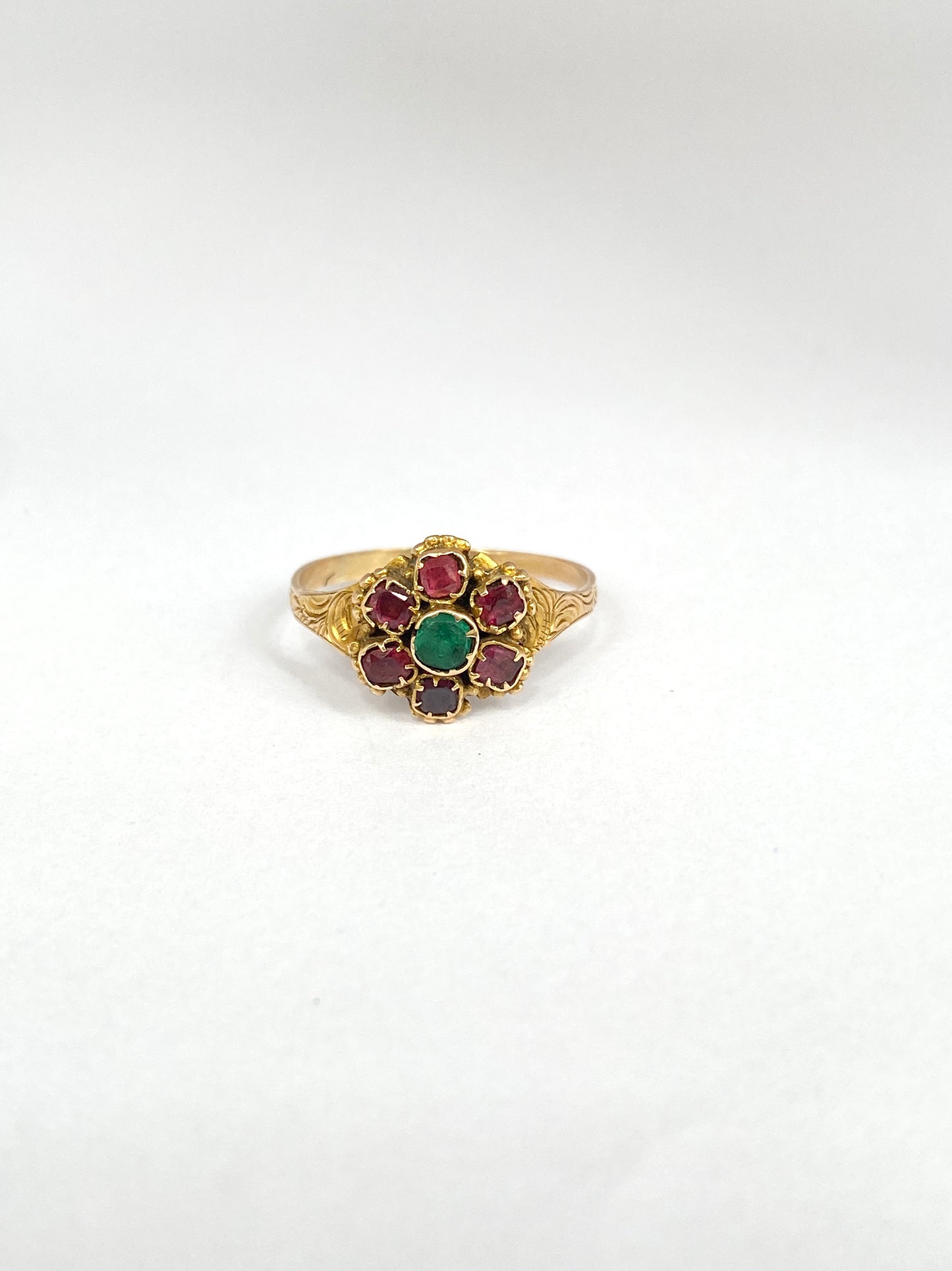 9ct Gold, Antique, Victorian Emerald and Almandine Garnet Ring