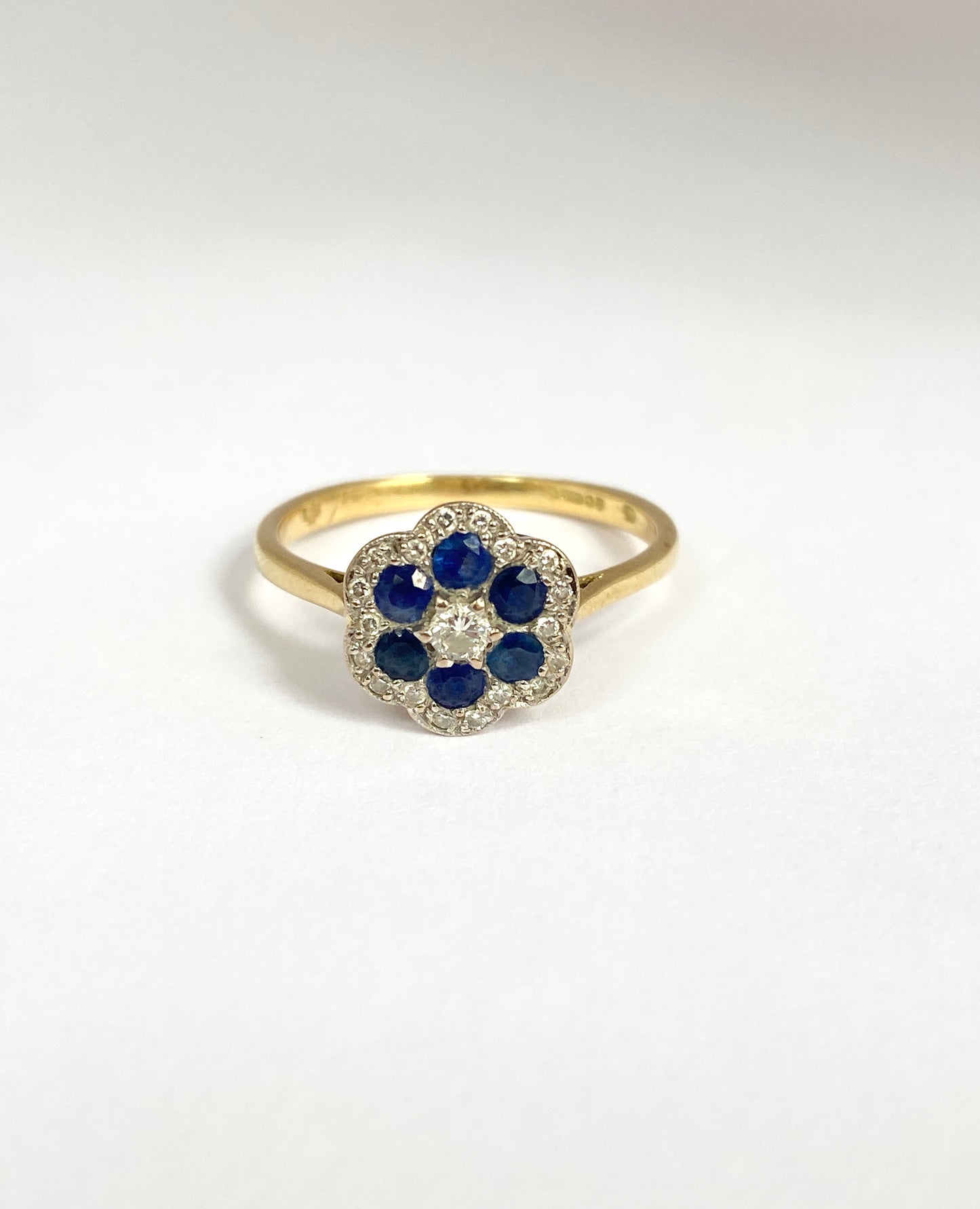 Vintage, Art Deco, 18ct Gold Sapphire and Diamond Flower ring