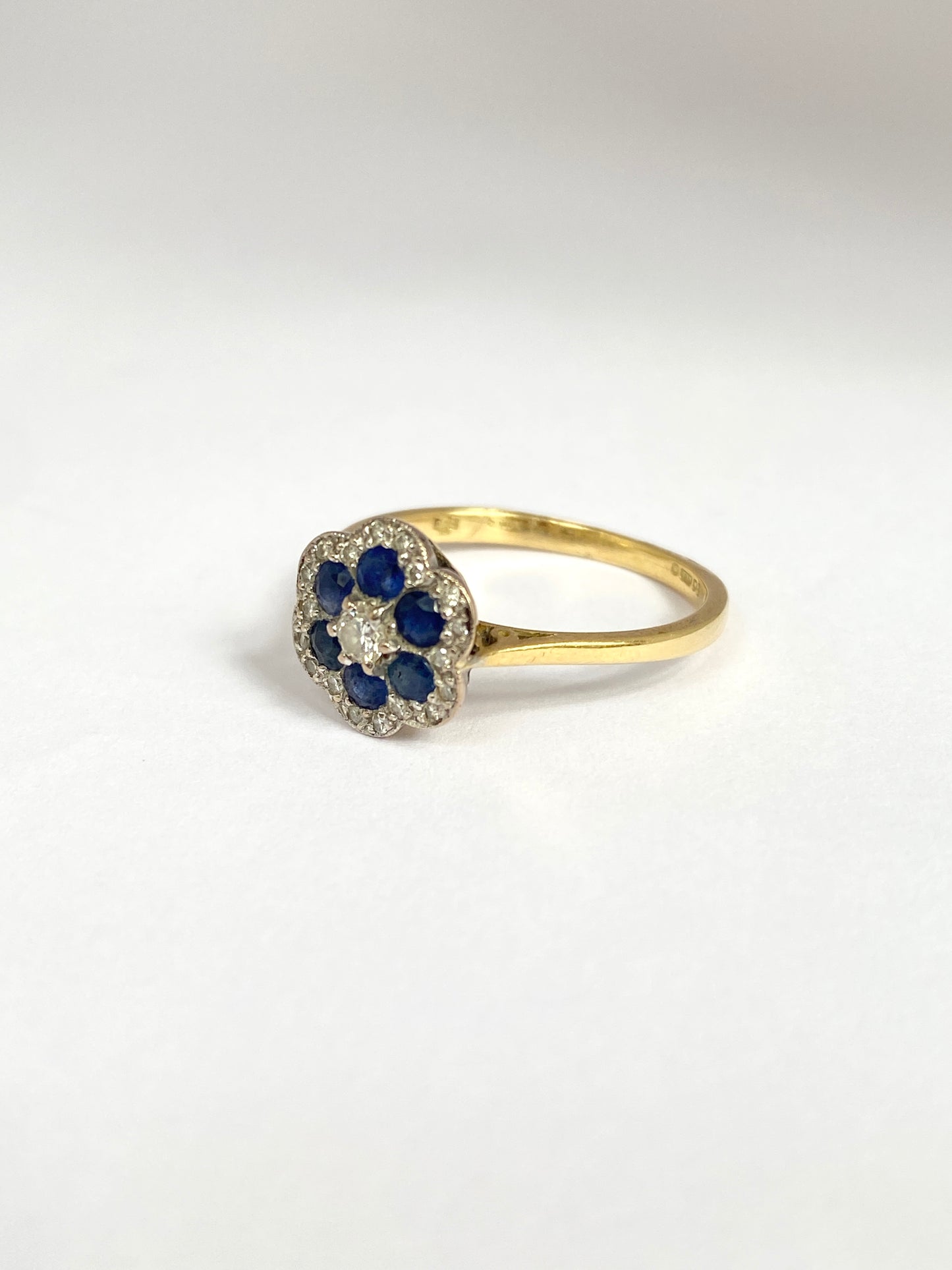 Vintage, Art Deco, 18ct Gold Sapphire and Diamond Flower ring