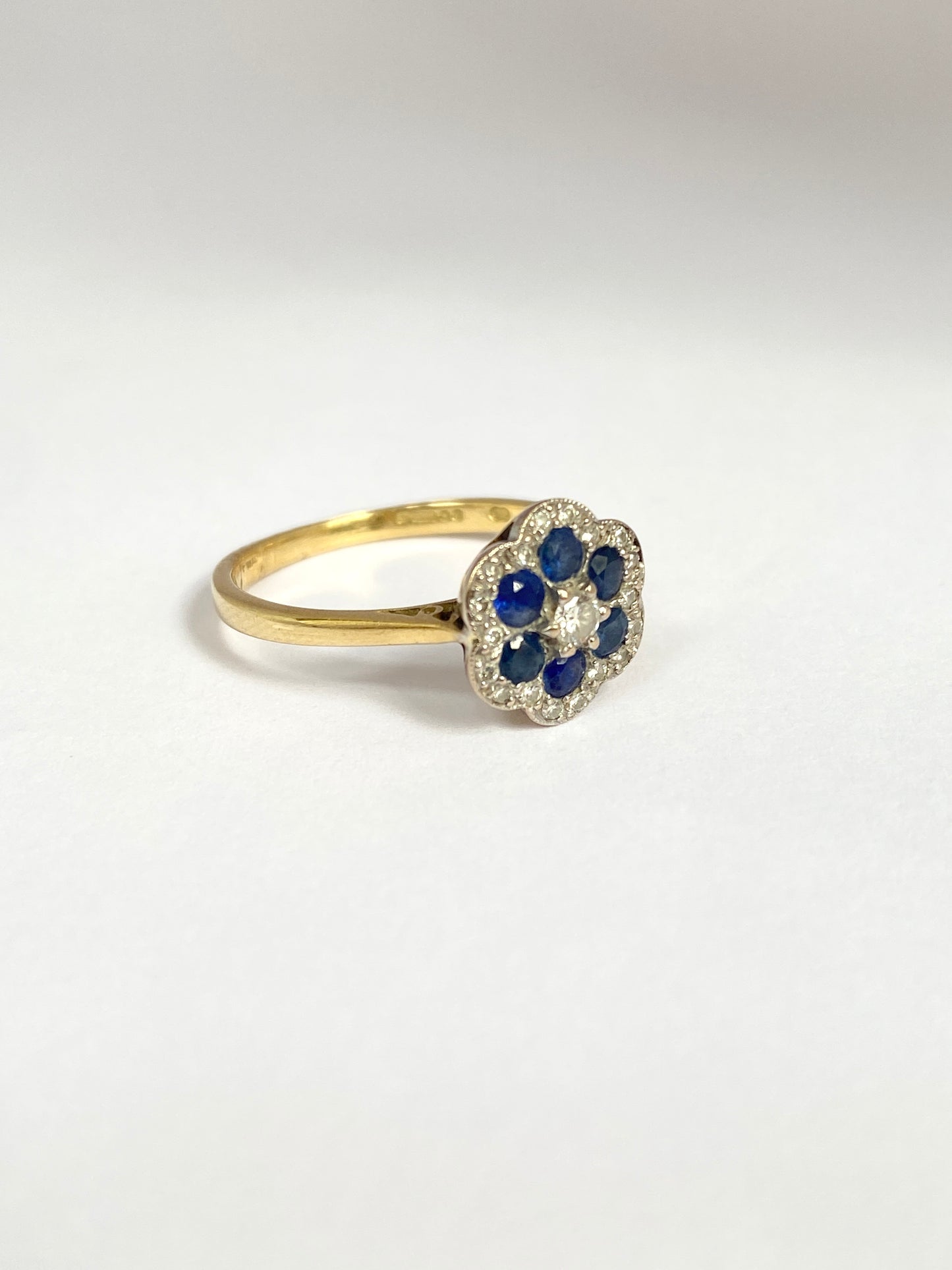 Vintage, Art Deco, 18ct Gold Sapphire and Diamond Flower ring