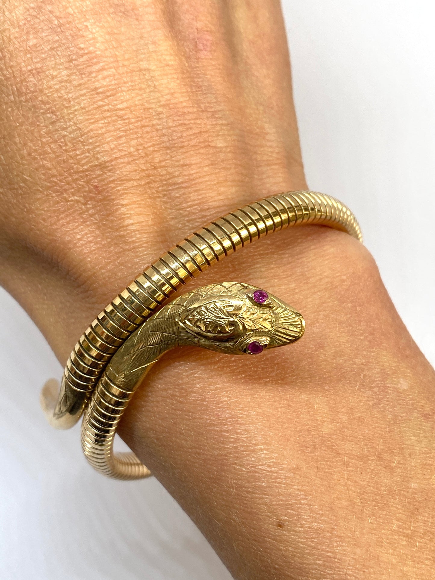 SECOND PAYMENT Reserved VINTAGE, 9ct Gold, Ruby Eyed Extendable Snake Bangle, Hallmarked 9ct Gold, Chester, 1957i