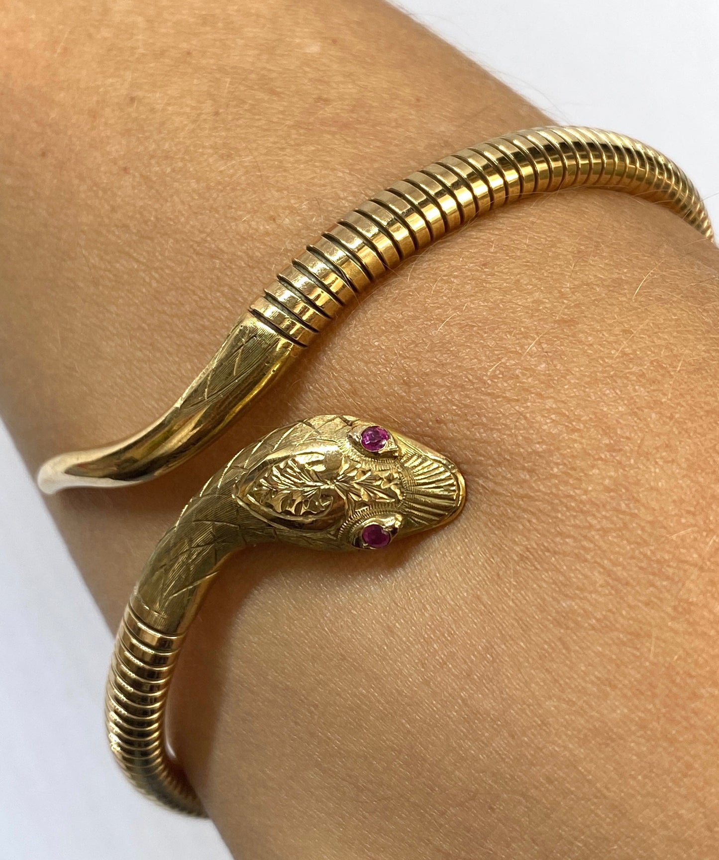 SECOND PAYMENT Reserved VINTAGE, 9ct Gold, Ruby Eyed Extendable Snake Bangle, Hallmarked 9ct Gold, Chester, 1957i