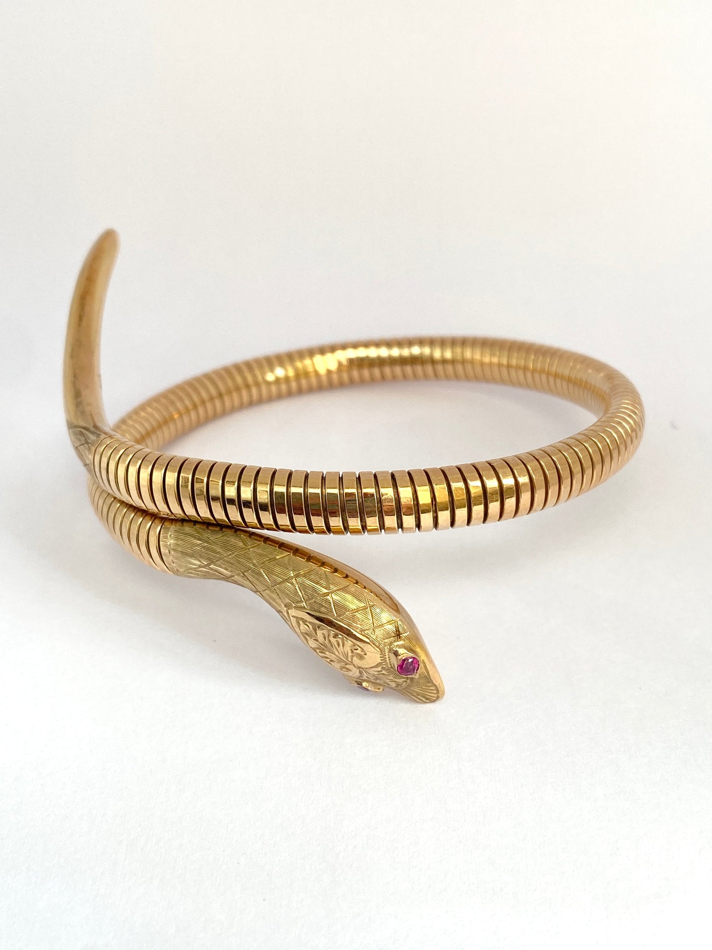 SECOND PAYMENT Reserved VINTAGE, 9ct Gold, Ruby Eyed Extendable Snake Bangle, Hallmarked 9ct Gold, Chester, 1957i