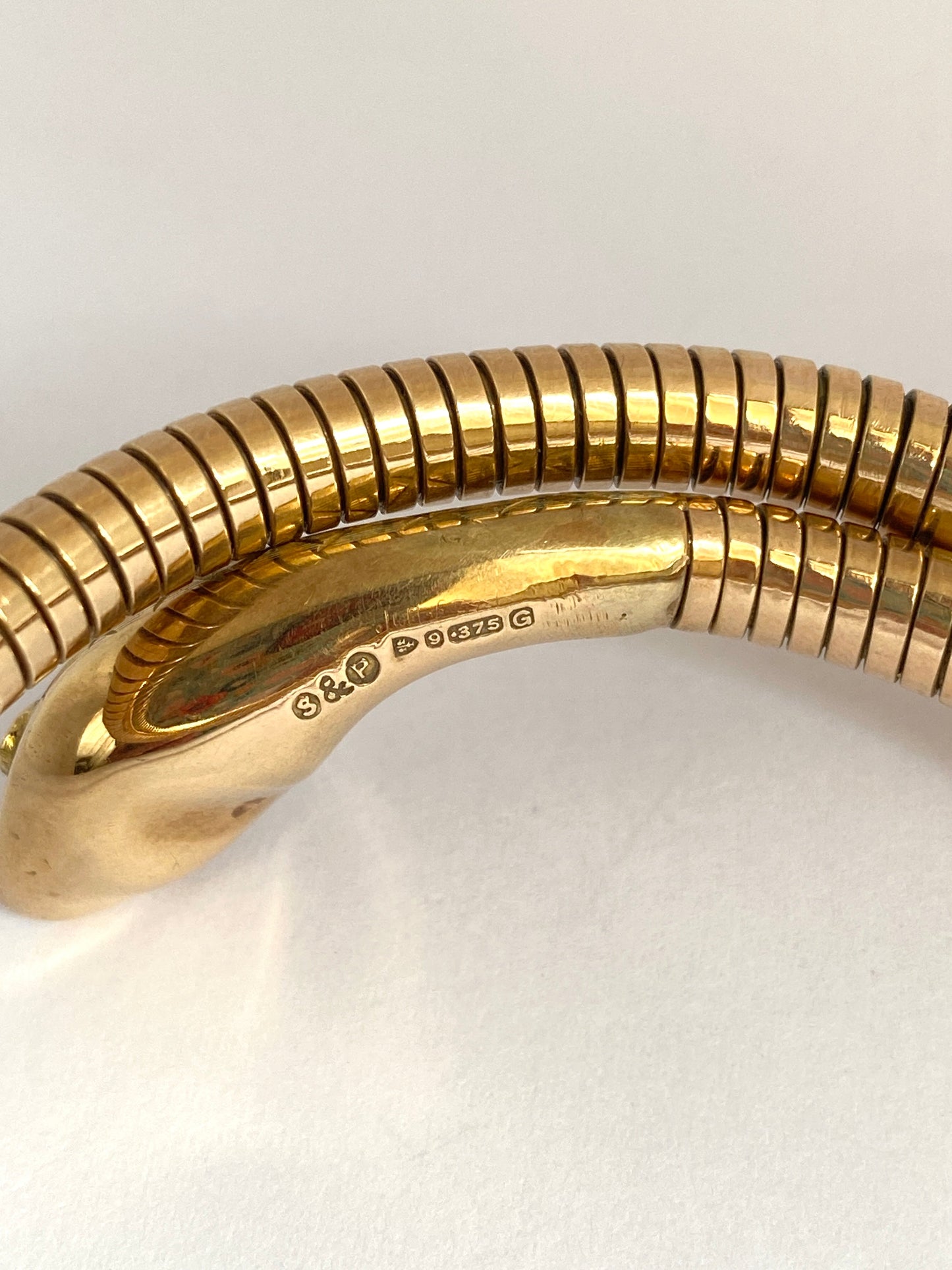 SECOND PAYMENT Reserved VINTAGE, 9ct Gold, Ruby Eyed Extendable Snake Bangle, Hallmarked 9ct Gold, Chester, 1957i