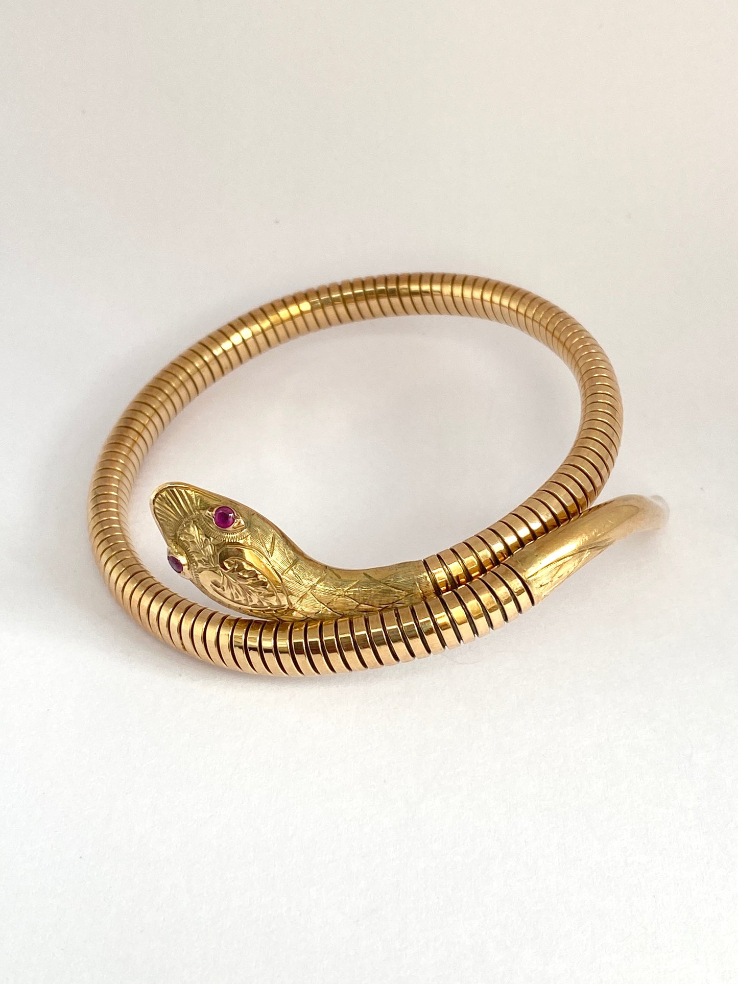 SECOND PAYMENT Reserved VINTAGE, 9ct Gold, Ruby Eyed Extendable Snake Bangle, Hallmarked 9ct Gold, Chester, 1957i