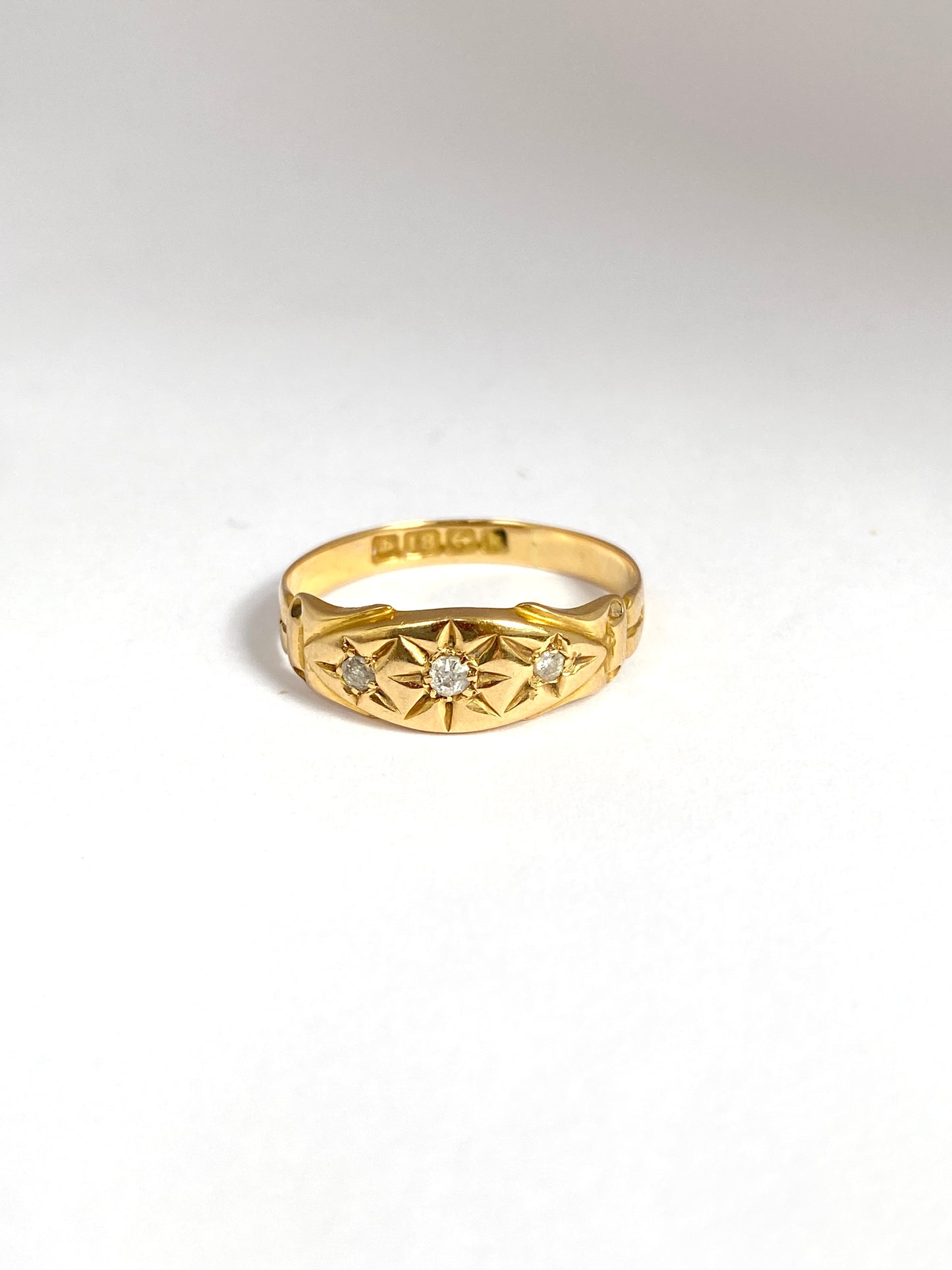 Antique, 18ct Gold, Diamond 3 Star, Gypsy Ring, Hallmarked Birmingham, 1909