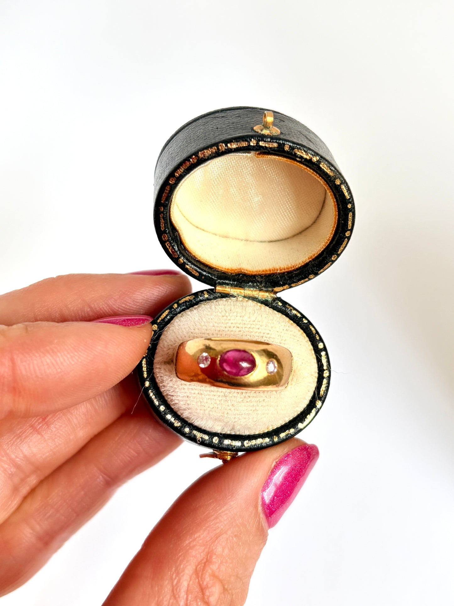 Heavy, Vintage, 18ct Gold Ruby and Diamond Gypsy Ring, Hallmarked 18ct Gold Edinburgh, 1951