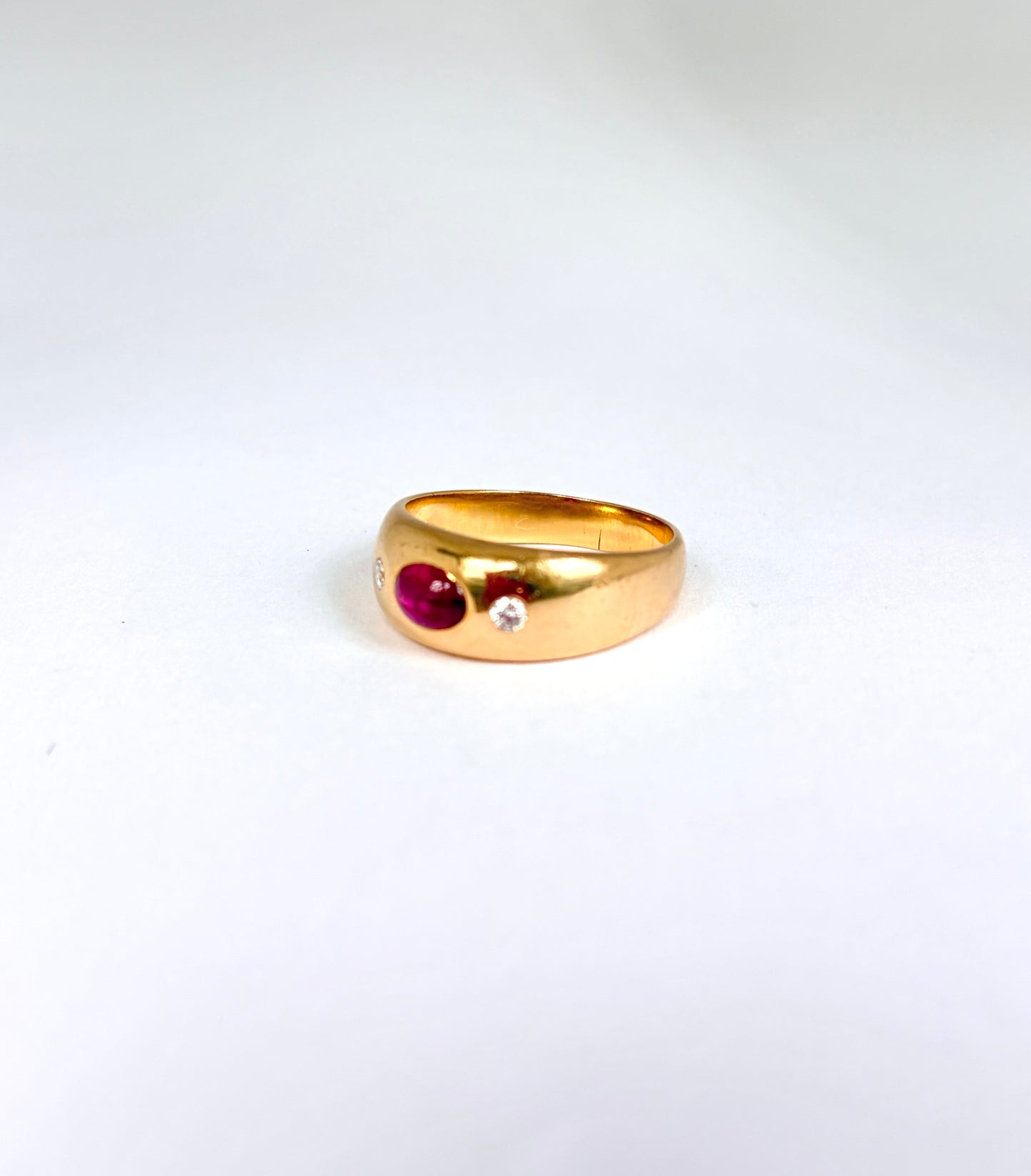 Heavy, Vintage, 18ct Gold Ruby and Diamond Gypsy Ring, Hallmarked 18ct Gold Edinburgh, 1951