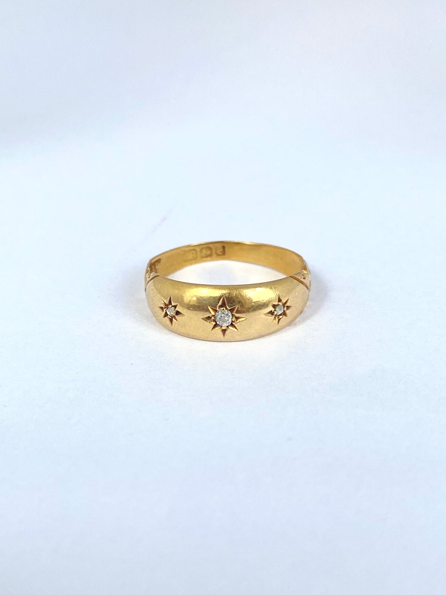 Antique, 18ct Gold, Old Cut Diamond, 3 Star, Gypsy Ring, Hallmarked Birmingham, 1904