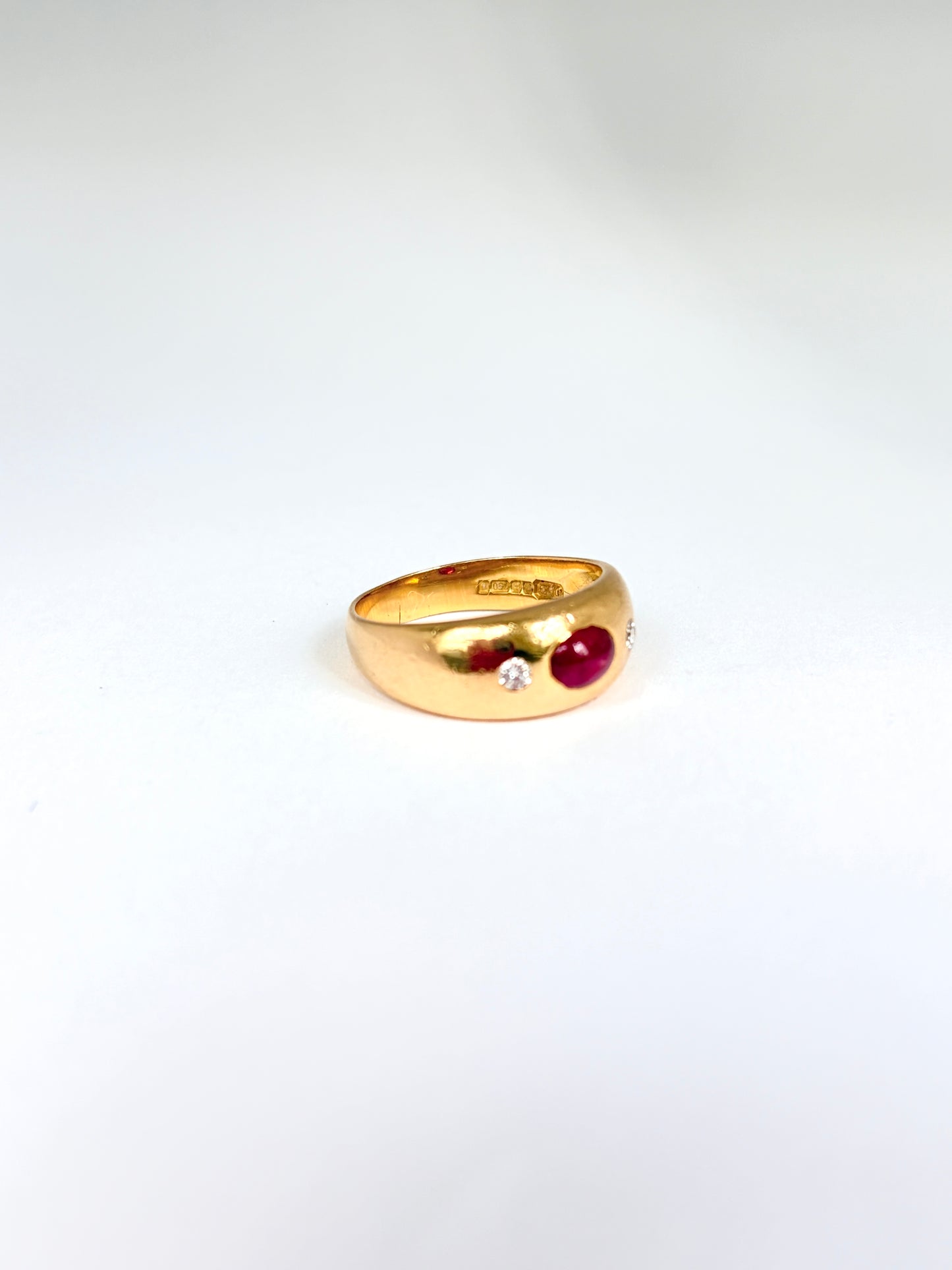 Heavy, Vintage, 18ct Gold Ruby and Diamond Gypsy Ring, Hallmarked 18ct Gold Edinburgh, 1951