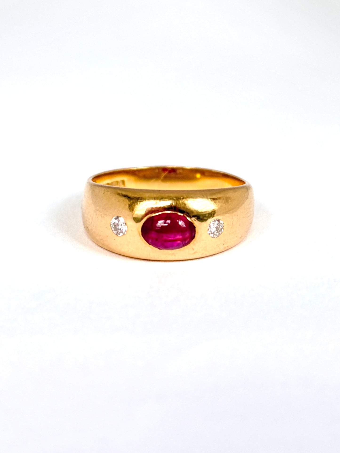 Heavy, Vintage, 18ct Gold Ruby and Diamond Gypsy Ring, Hallmarked 18ct Gold Edinburgh, 1951