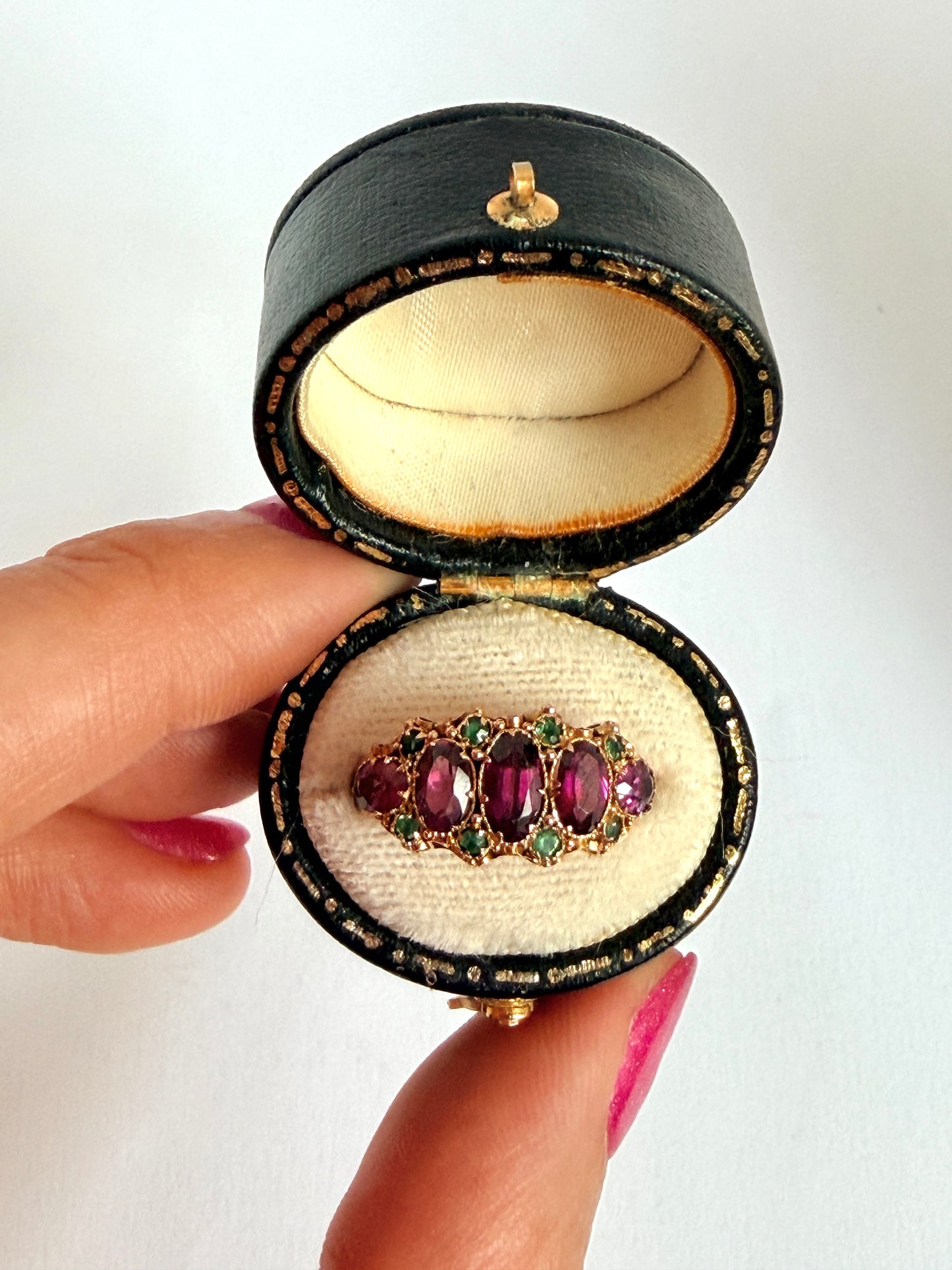 Victorian, 15ct Gold Almandine Garnet and Emerald Ring, Hallmarked 15ct Gold, Birmingham 1899