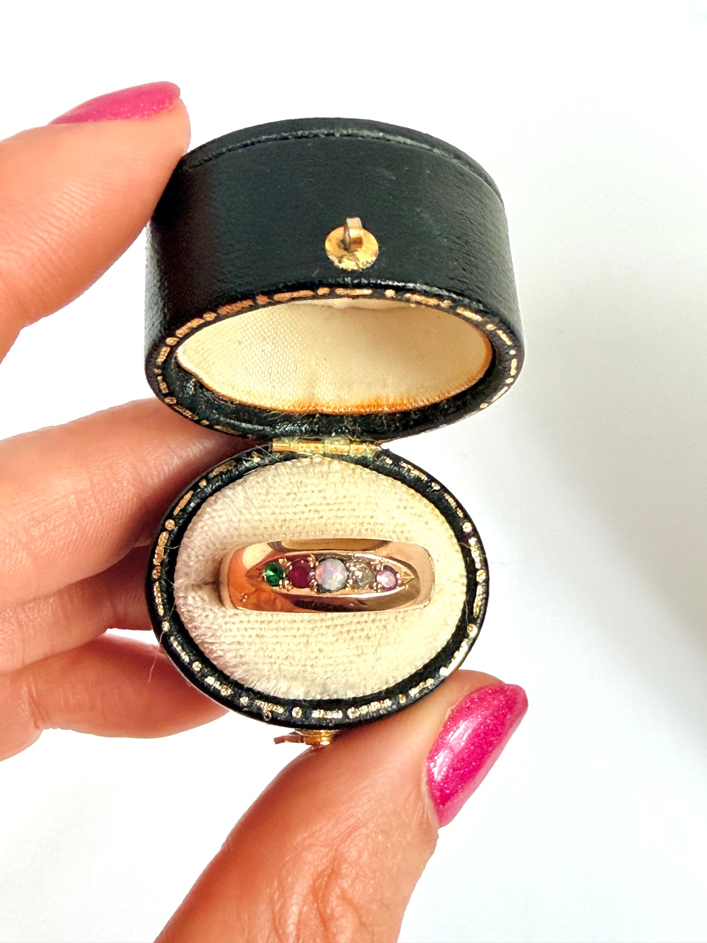 Antique, 15ct Gold Multi Gem Acrostic, 'ADORE' ring, Hallmarked 1892