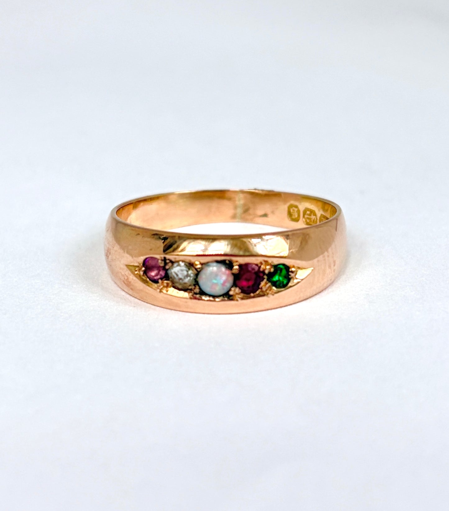 Antique, 15ct Gold Multi Gem Acrostic, 'ADORE' ring, Hallmarked 1892
