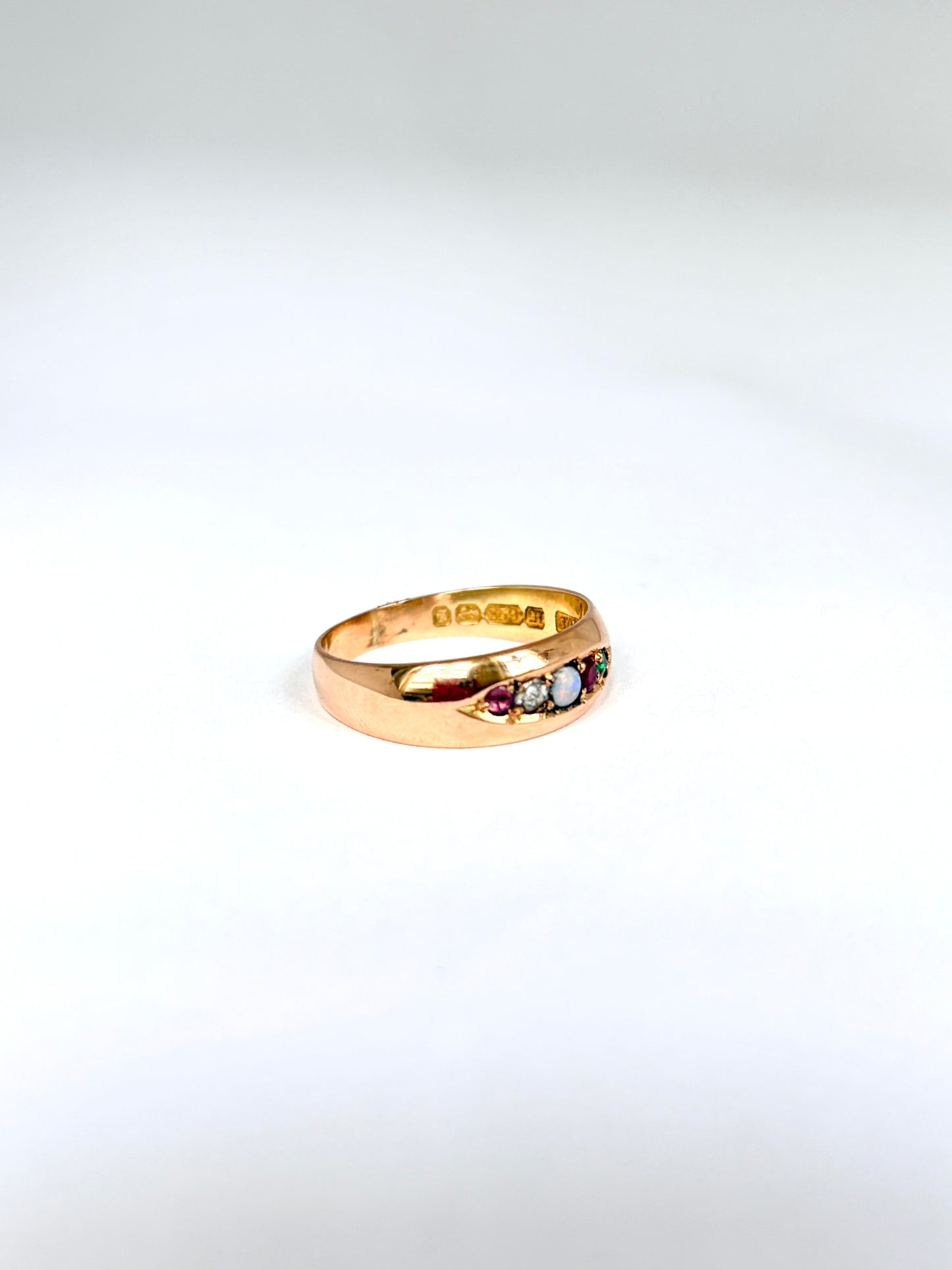 Antique, 15ct Gold Multi Gem Acrostic, 'ADORE' ring, Hallmarked 1892