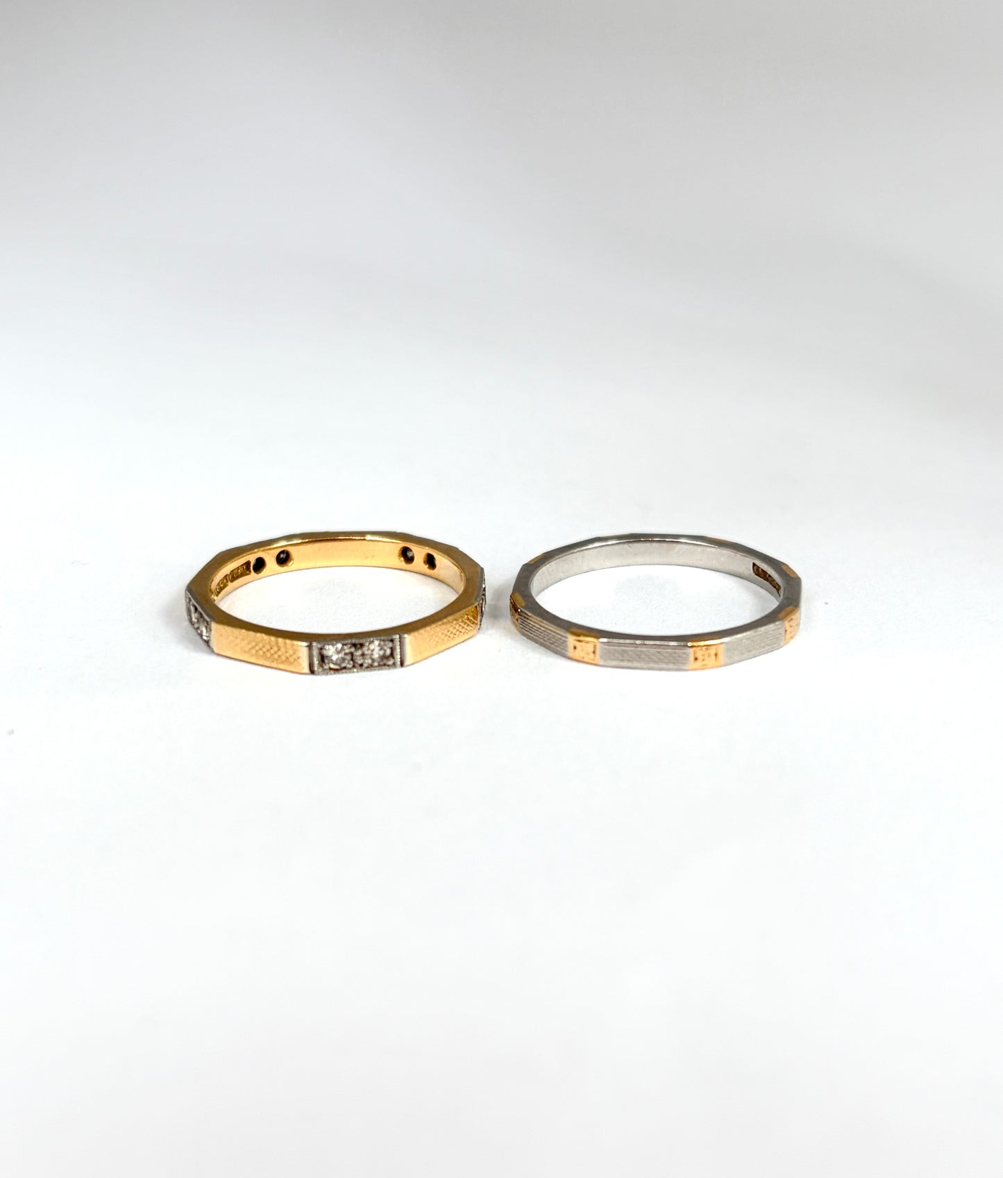 Unique, set of two Vintage, 18ct gold wedding/stacking bands, Hallmarked 18ct Gold and Platinum