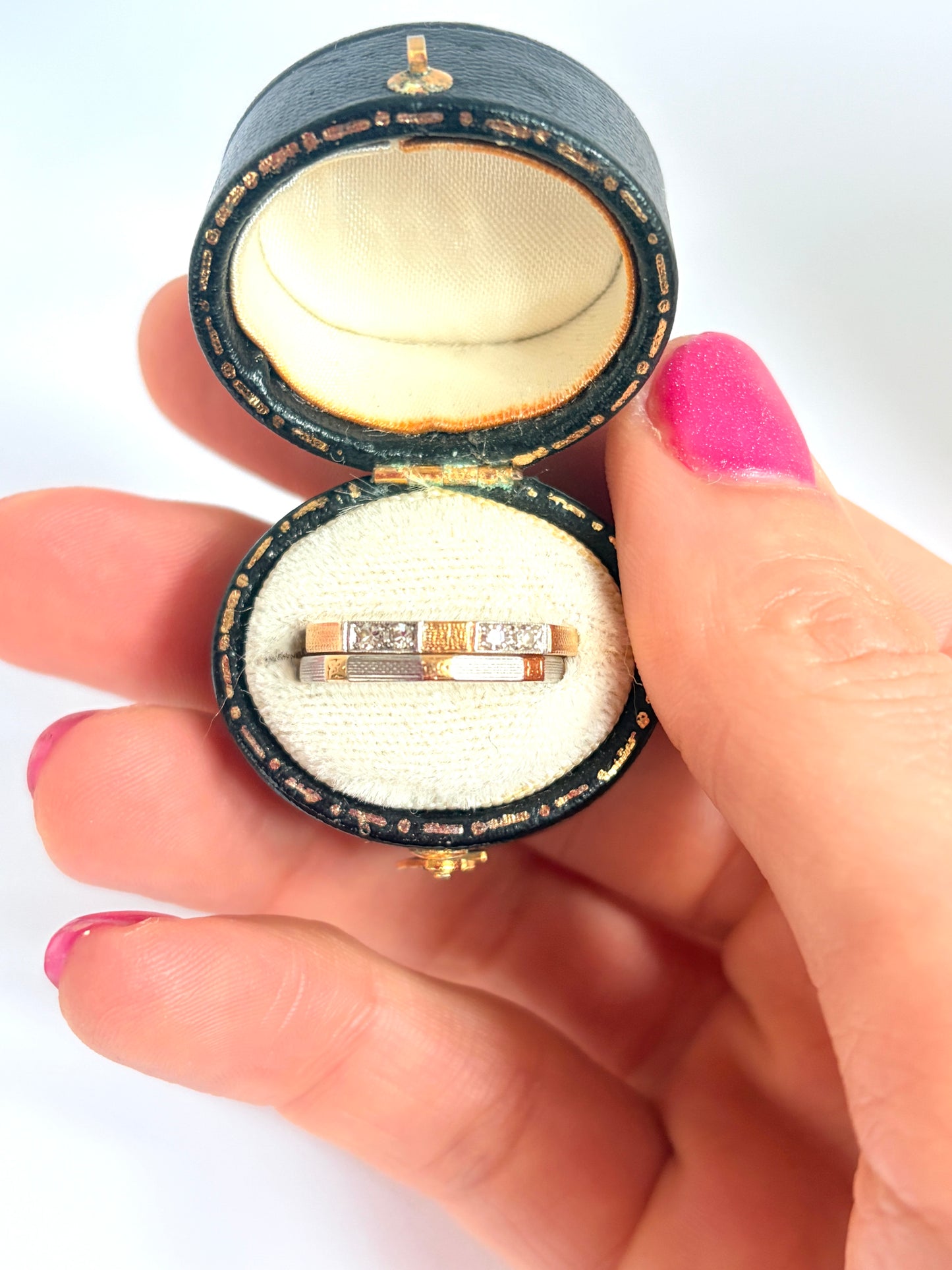 Unique, set of two Vintage, 18ct gold wedding/stacking bands, Hallmarked 18ct Gold and Platinum